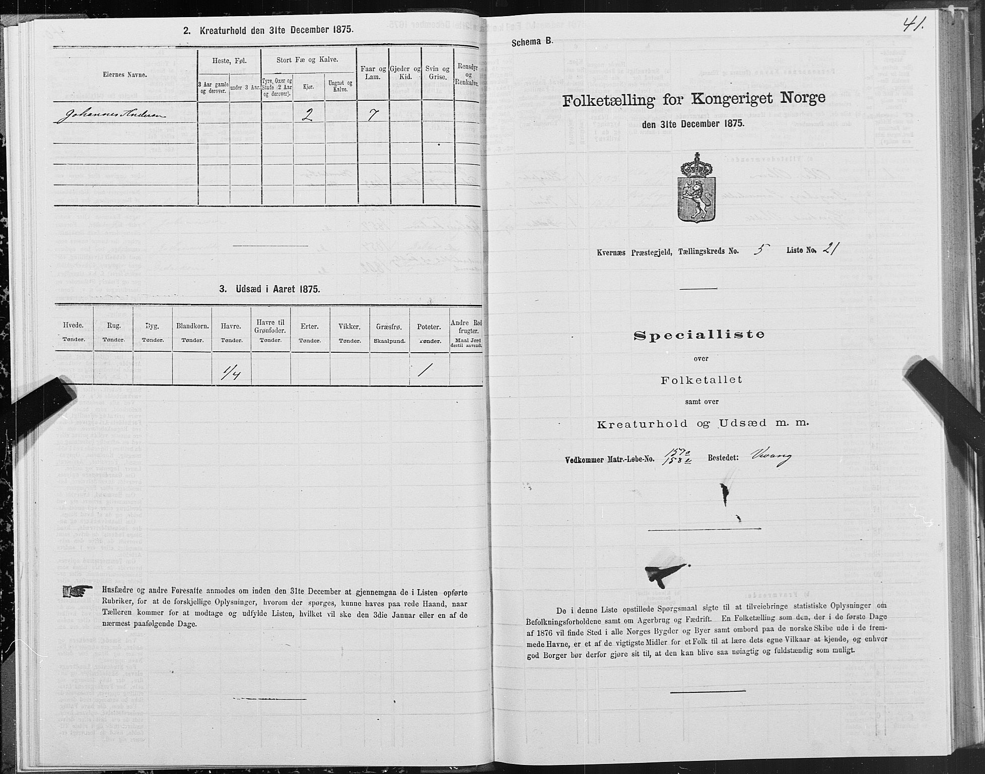 SAT, 1875 census for 1553P Kvernes, 1875, p. 3041