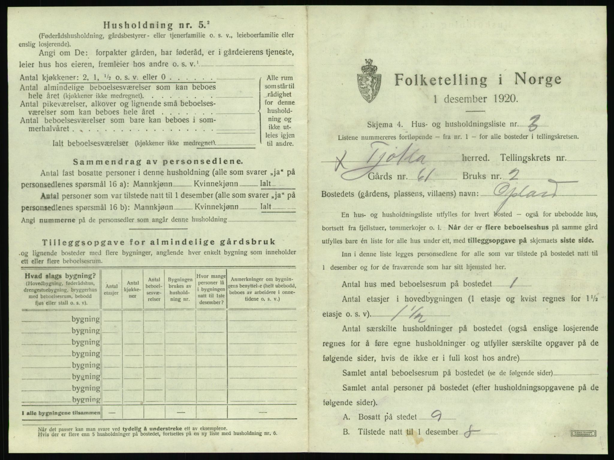 SAT, 1920 census for Tjøtta, 1920, p. 139