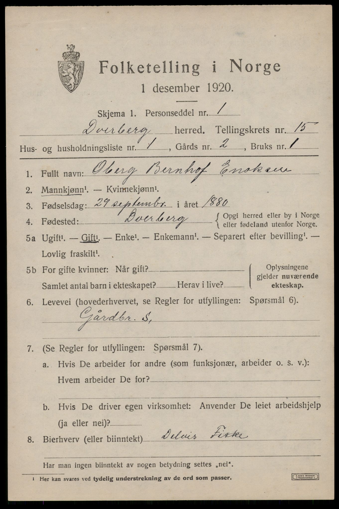 SAT, 1920 census for Dverberg, 1920, p. 10992