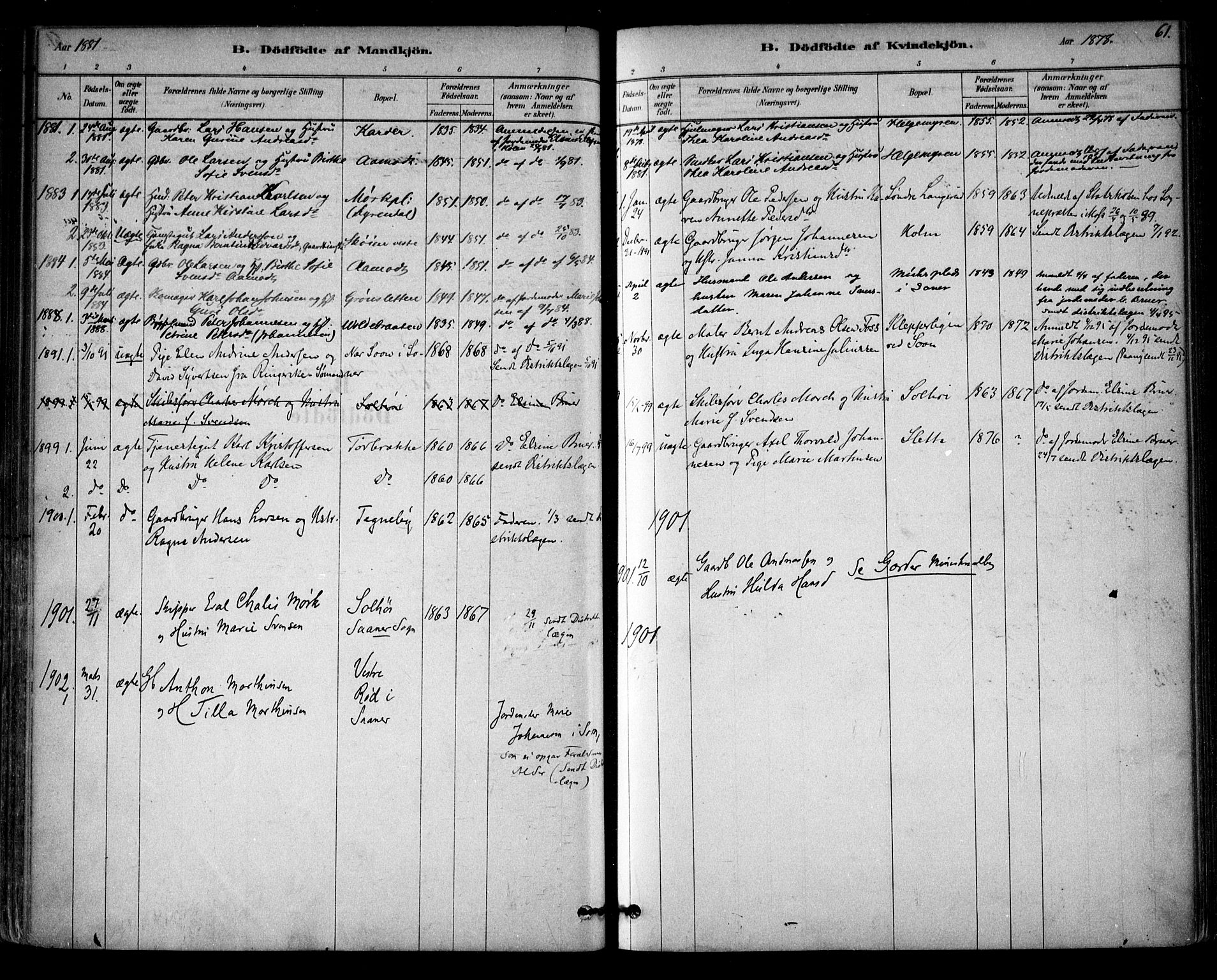 Vestby prestekontor Kirkebøker, SAO/A-10893/F/Fb/L0001: Parish register (official) no. II 1, 1878-1903, p. 61