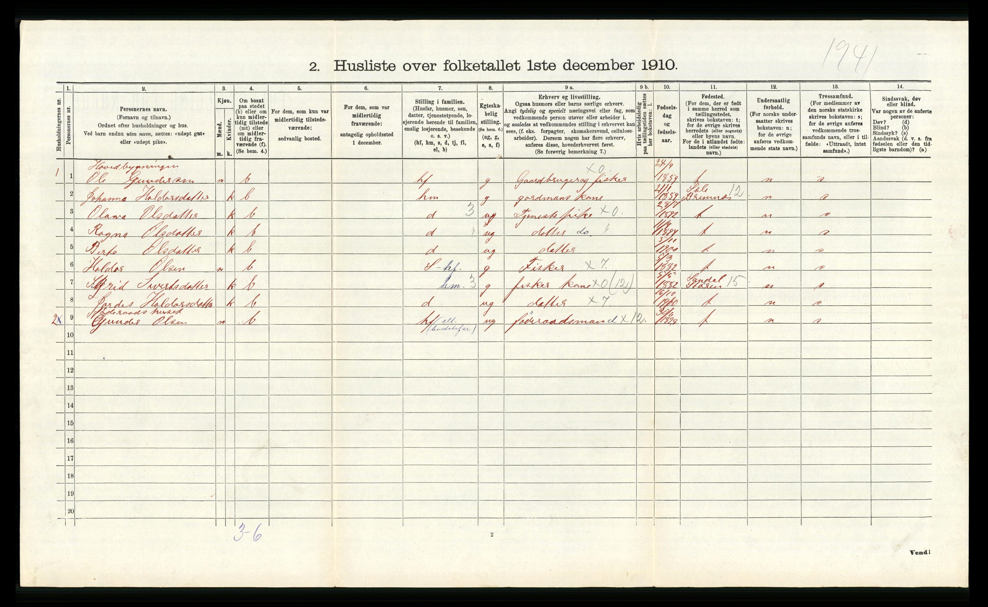 RA, 1910 census for Fitjar, 1910, p. 342