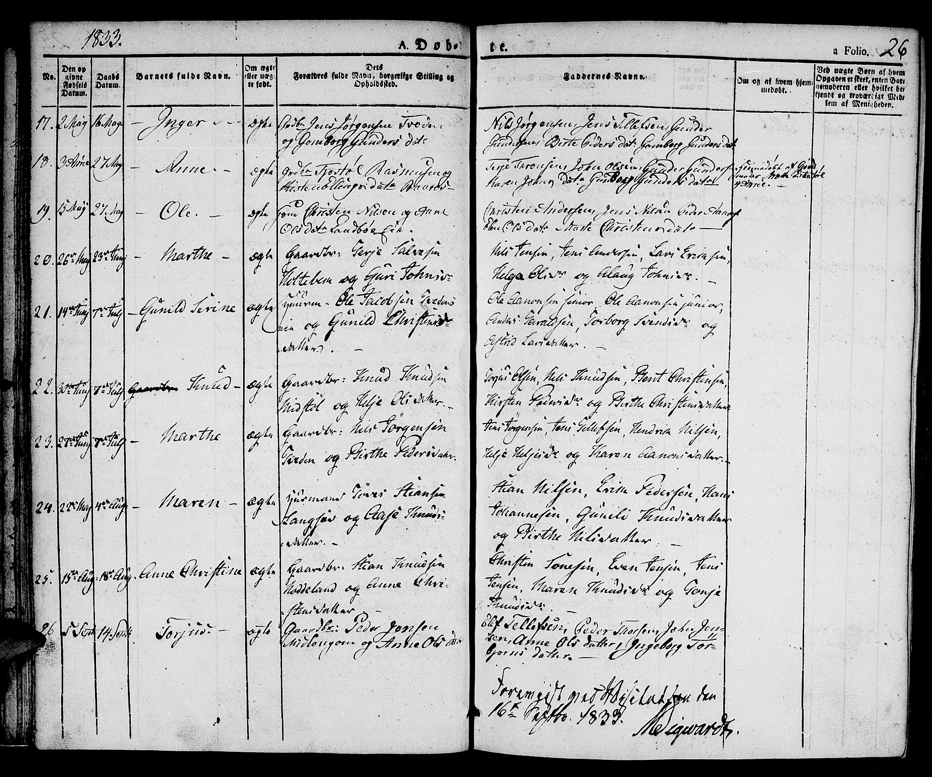 Austre Moland sokneprestkontor, AV/SAK-1111-0001/F/Fa/Faa/L0005: Parish register (official) no. A 5, 1825-1837, p. 26