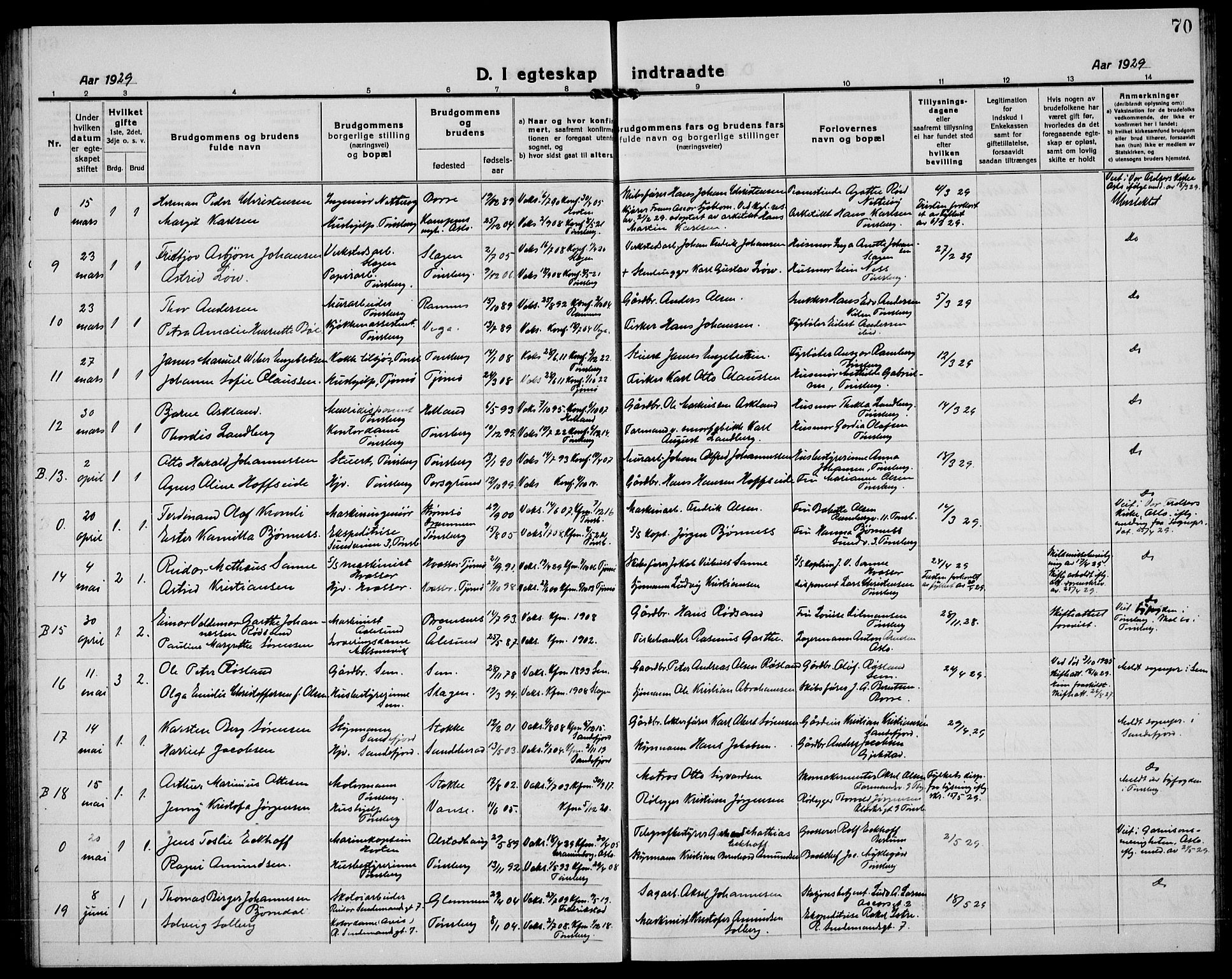 Tønsberg kirkebøker, AV/SAKO-A-330/G/Ga/L0016: Parish register (copy) no. 16, 1920-1933, p. 70