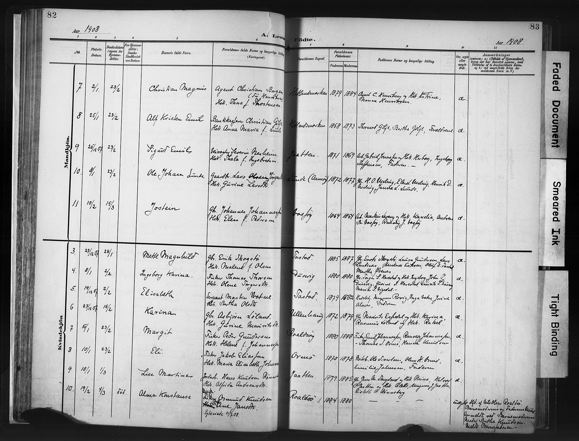 Hetland sokneprestkontor, SAST/A-101826/30/30BA/L0013: Parish register (official) no. A 13, 1904-1918, p. 82-83