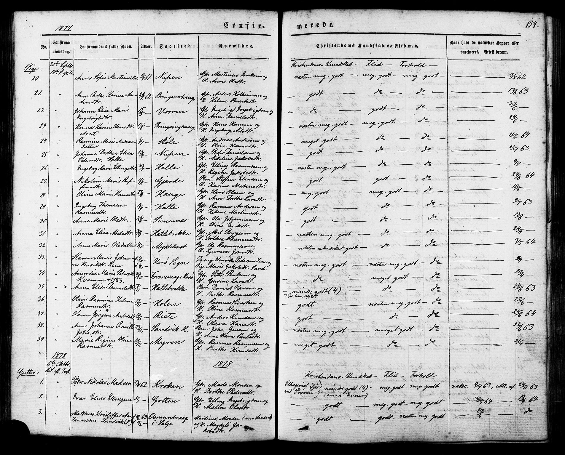 Ministerialprotokoller, klokkerbøker og fødselsregistre - Møre og Romsdal, AV/SAT-A-1454/503/L0034: Parish register (official) no. 503A02, 1841-1884, p. 154