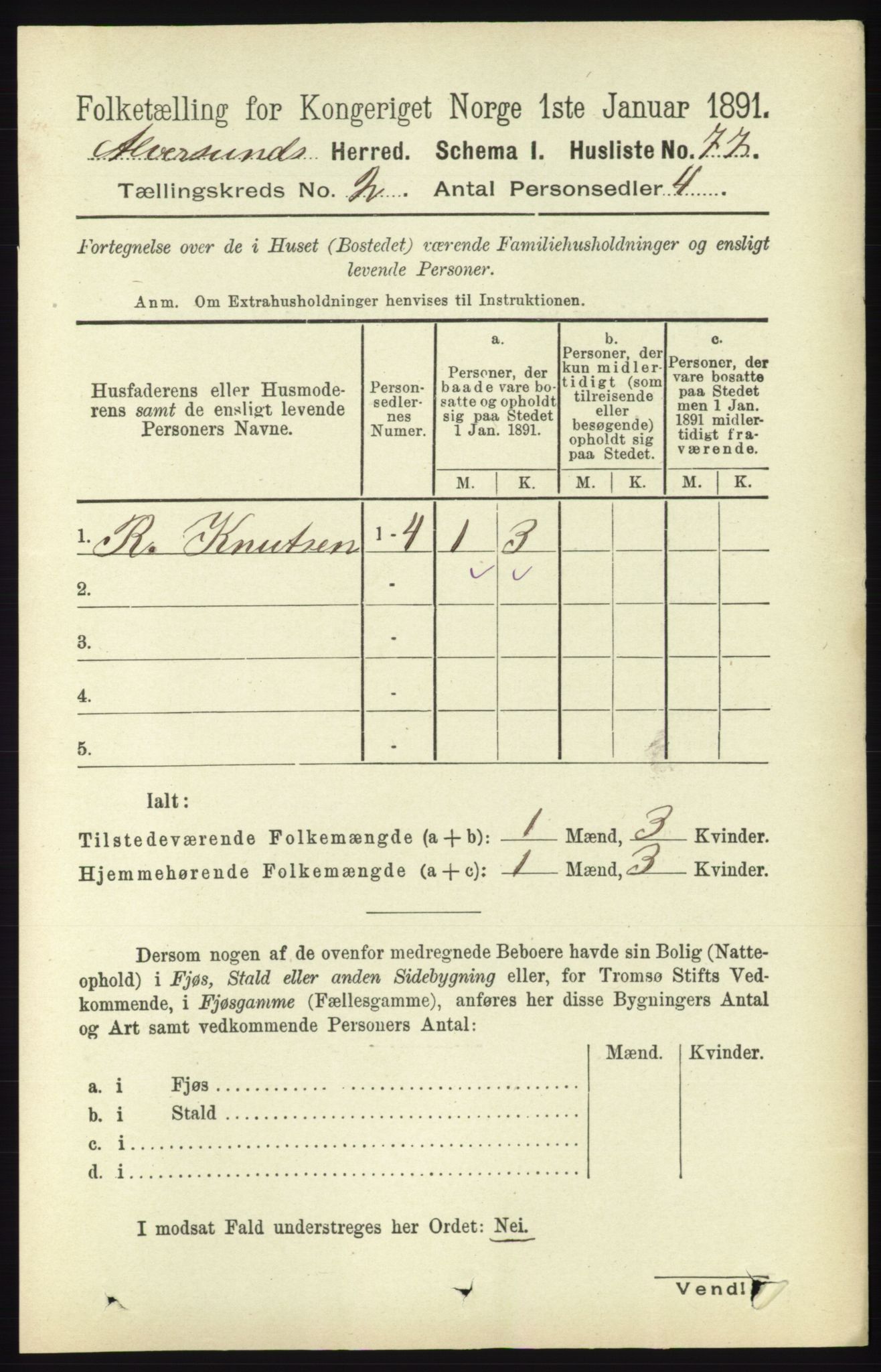 RA, 1891 census for 1257 Alversund, 1891, p. 457