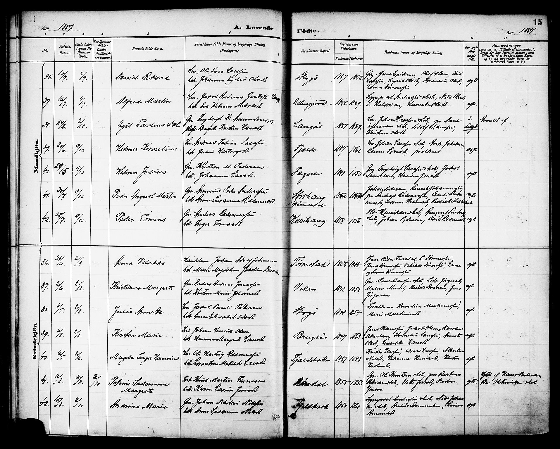 Ministerialprotokoller, klokkerbøker og fødselsregistre - Nordland, AV/SAT-A-1459/863/L0898: Parish register (official) no. 863A10, 1886-1897, p. 15