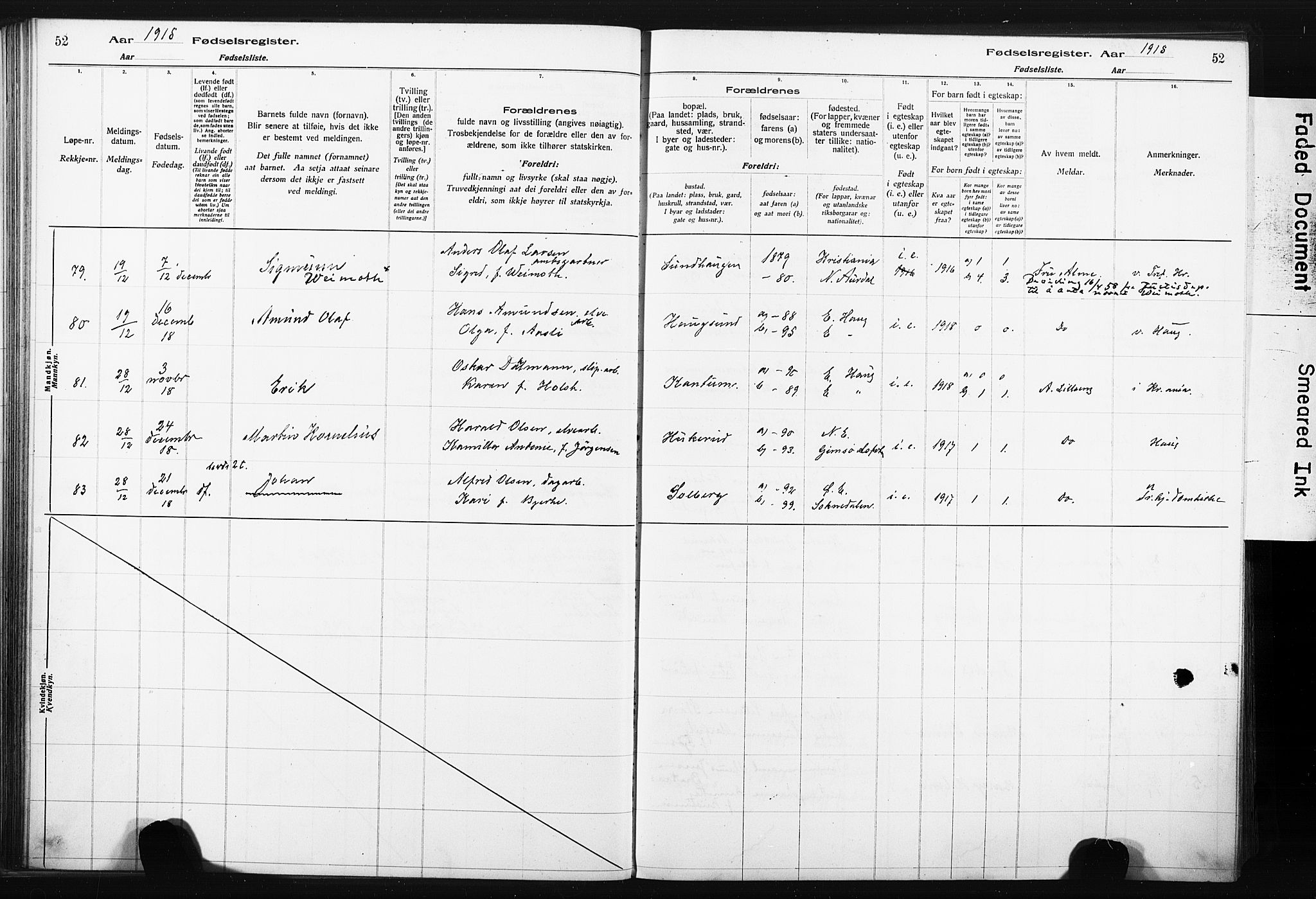 Eiker kirkebøker, AV/SAKO-A-4/J/Ja/L0001: Birth register no. I 1, 1916-1927, p. 52