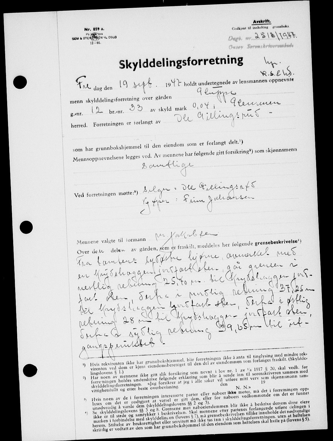 Onsøy sorenskriveri, SAO/A-10474/G/Ga/Gab/L0021: Mortgage book no. II A-21, 1947-1947, Diary no: : 2513/1947