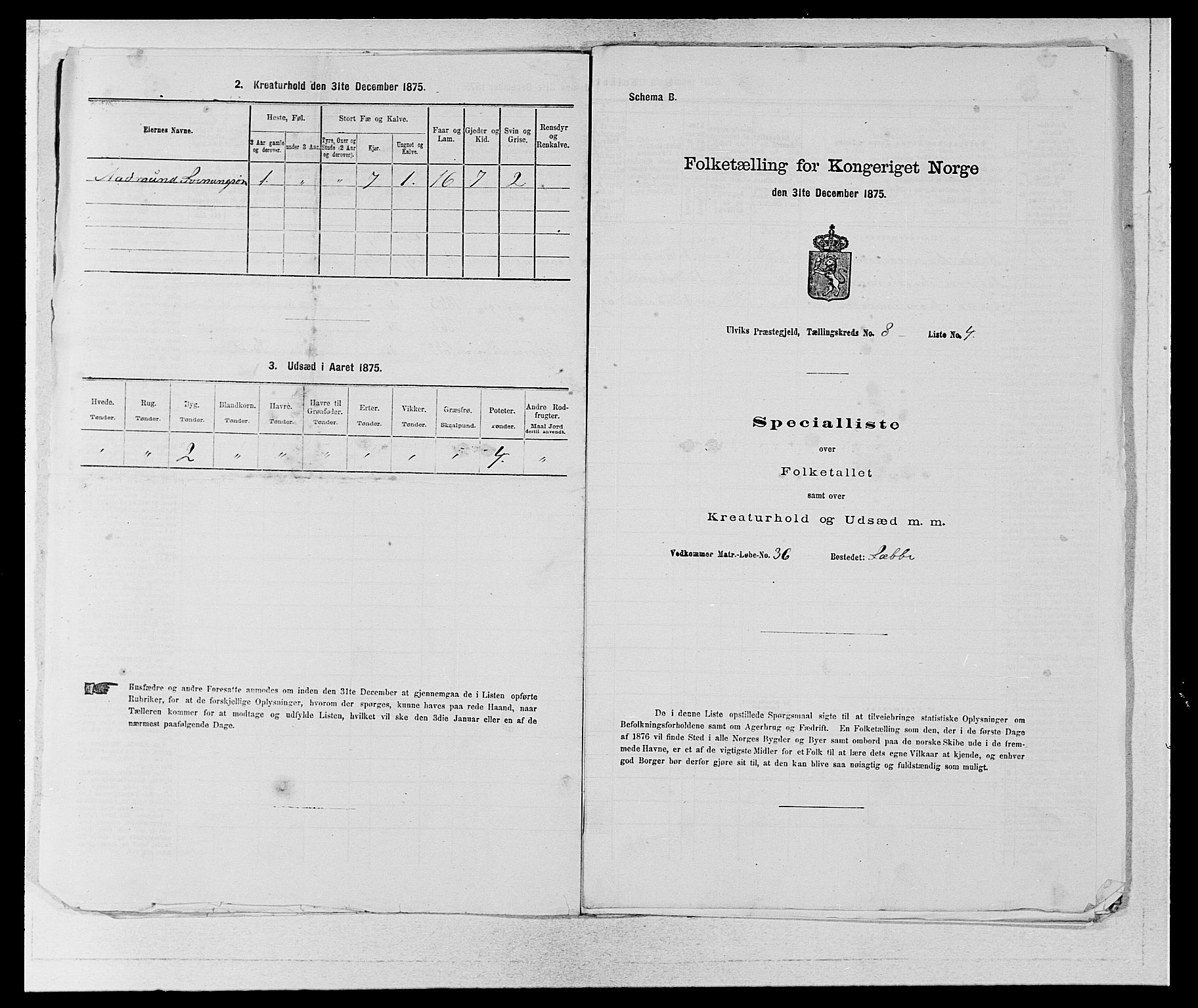 SAB, 1875 census for 1233P Ulvik, 1875, p. 1283