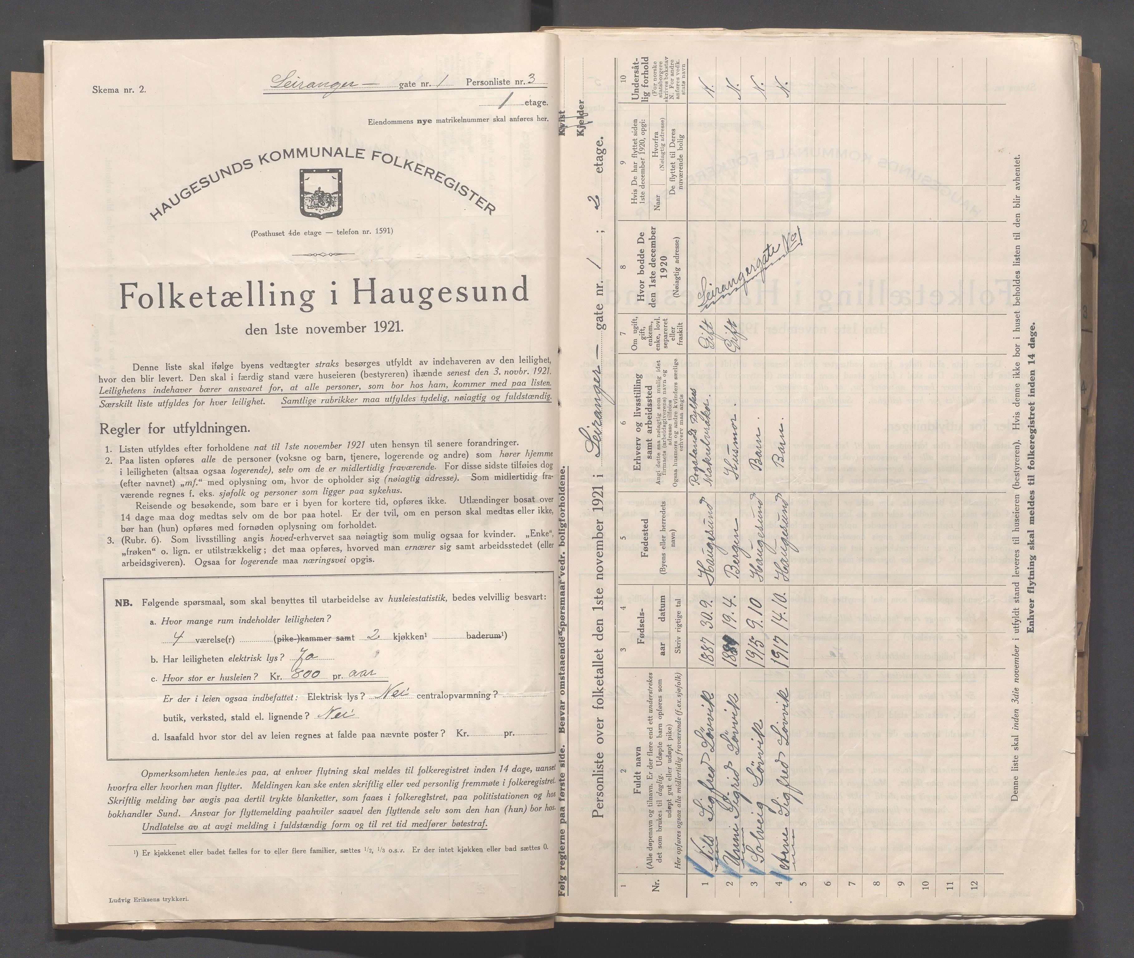 IKAR, Local census 1.11.1921 for Haugesund, 1921, p. 3018