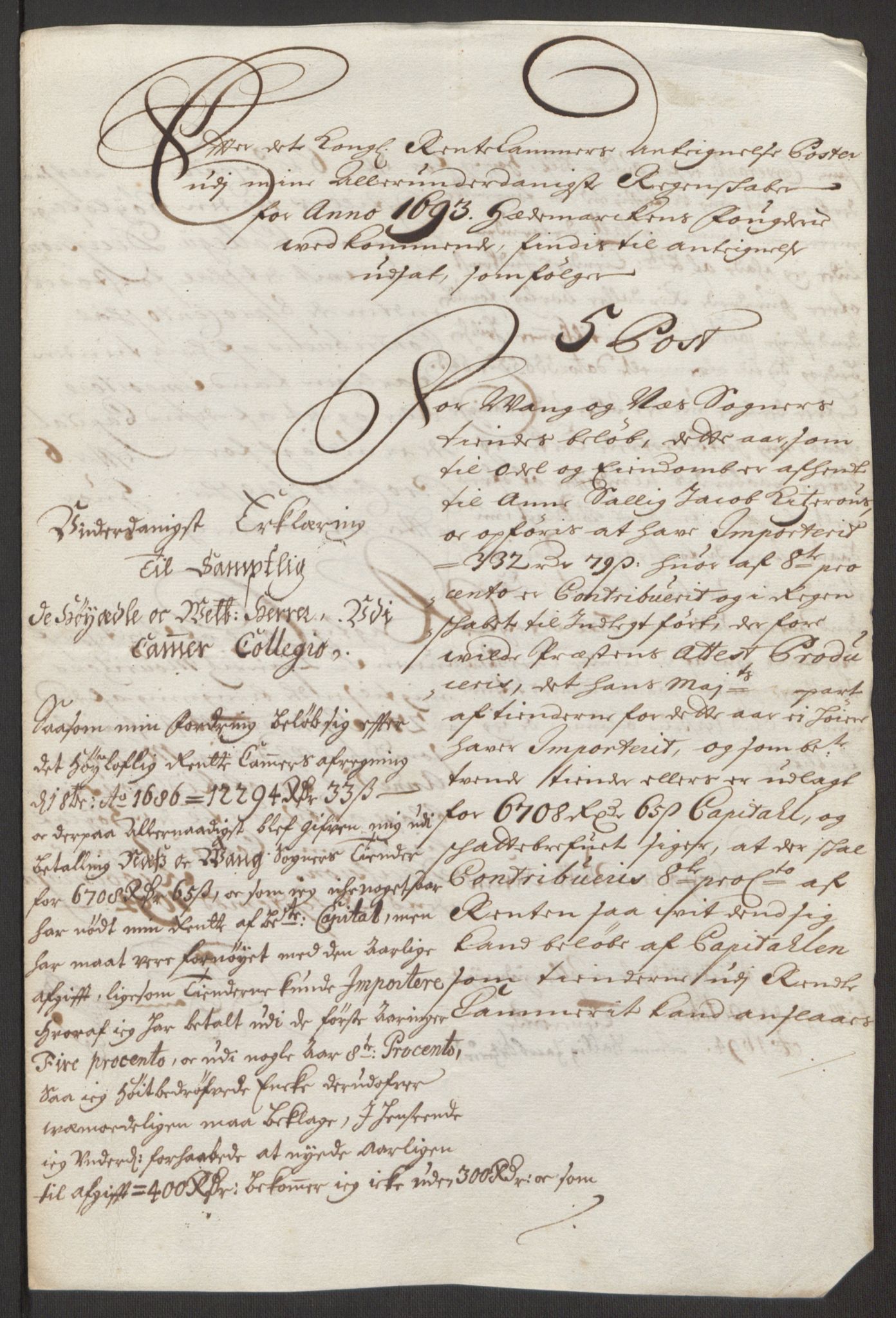 Rentekammeret inntil 1814, Reviderte regnskaper, Fogderegnskap, AV/RA-EA-4092/R16/L1034: Fogderegnskap Hedmark, 1693, p. 261