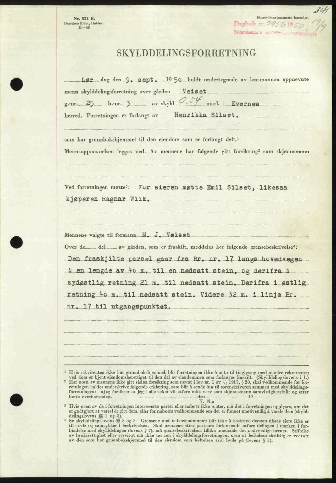 Nordmøre sorenskriveri, AV/SAT-A-4132/1/2/2Ca: Mortgage book no. A116, 1950-1950, Diary no: : 2956/1950