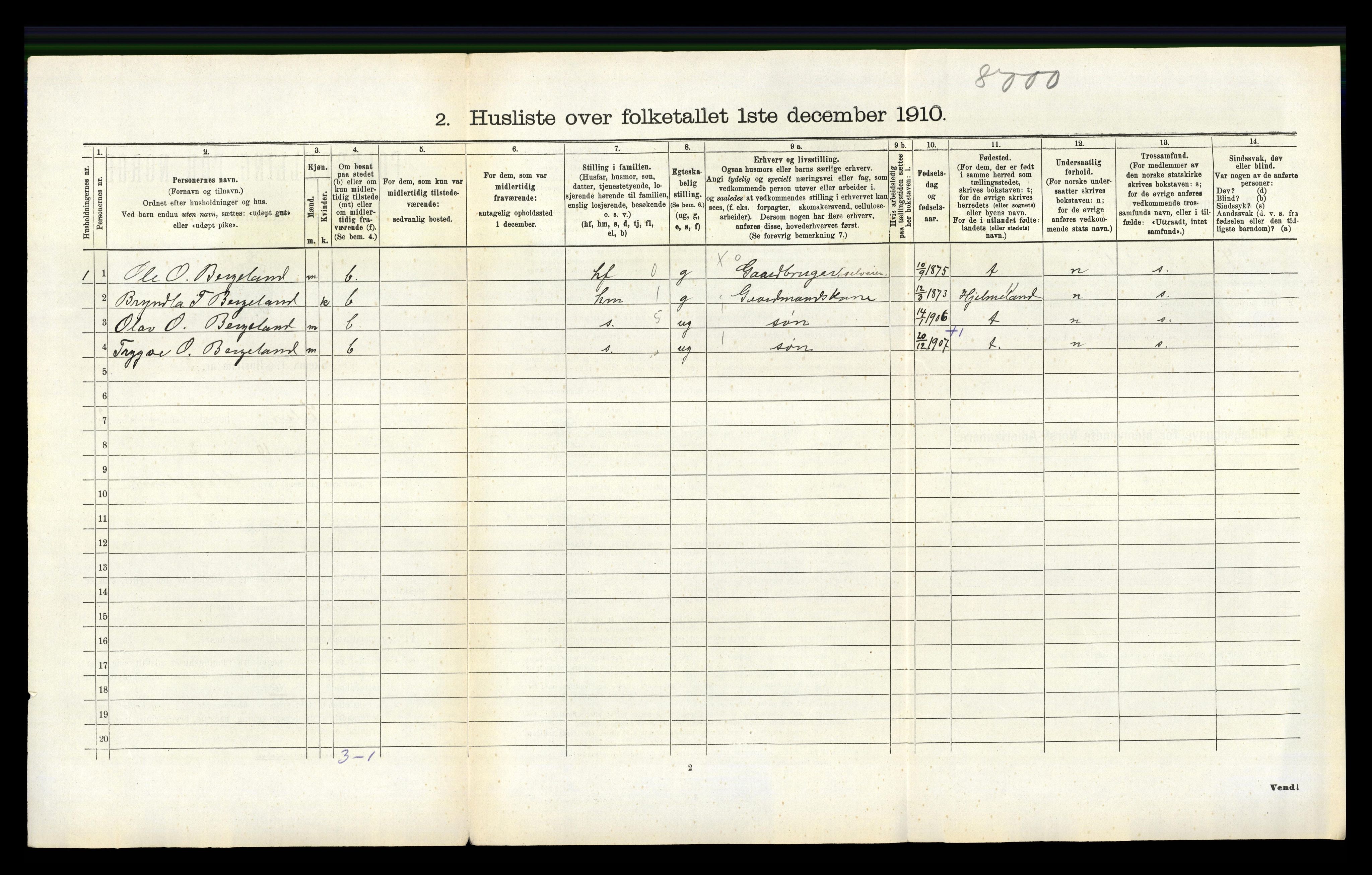 RA, 1910 census for Jelsa, 1910, p. 182