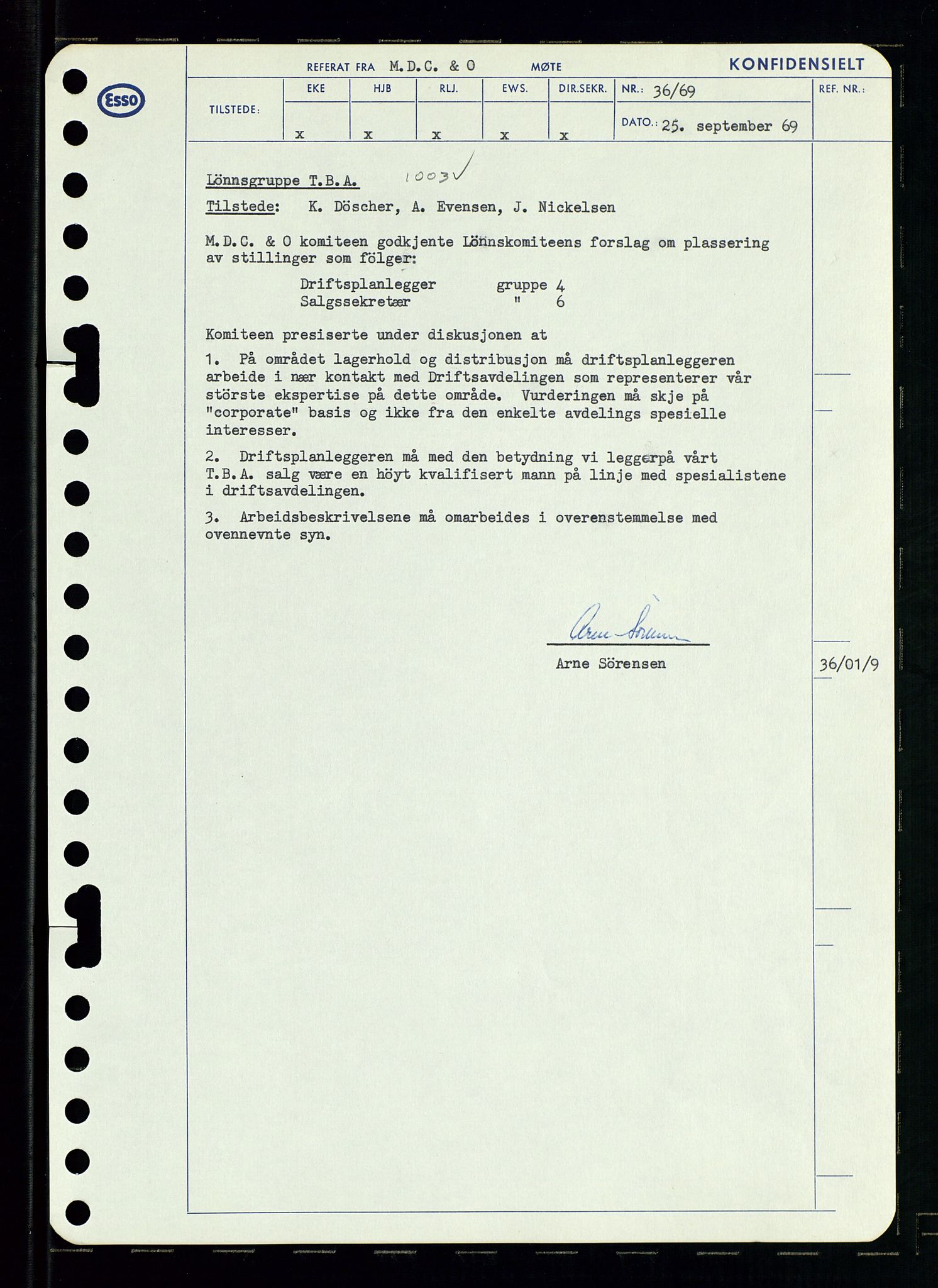 Pa 0982 - Esso Norge A/S, SAST/A-100448/A/Aa/L0003/0001: Den administrerende direksjon Board minutes (styrereferater) og Bedriftforsamlingsprotokoll / Den administrerende direksjon Board minutes (styrereferater), 1969, p. 183