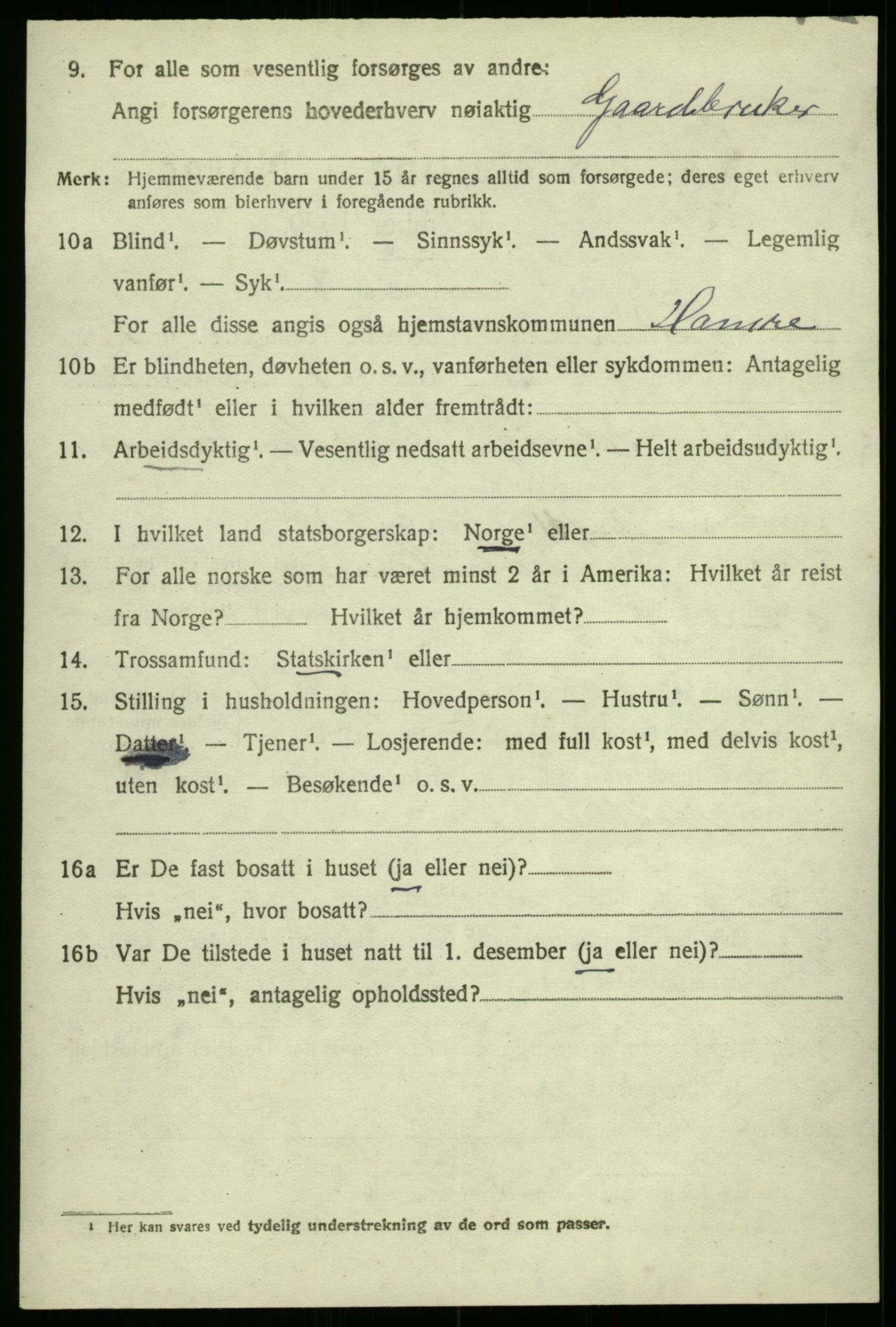 SAB, 1920 census for Hamre, 1920, p. 1184