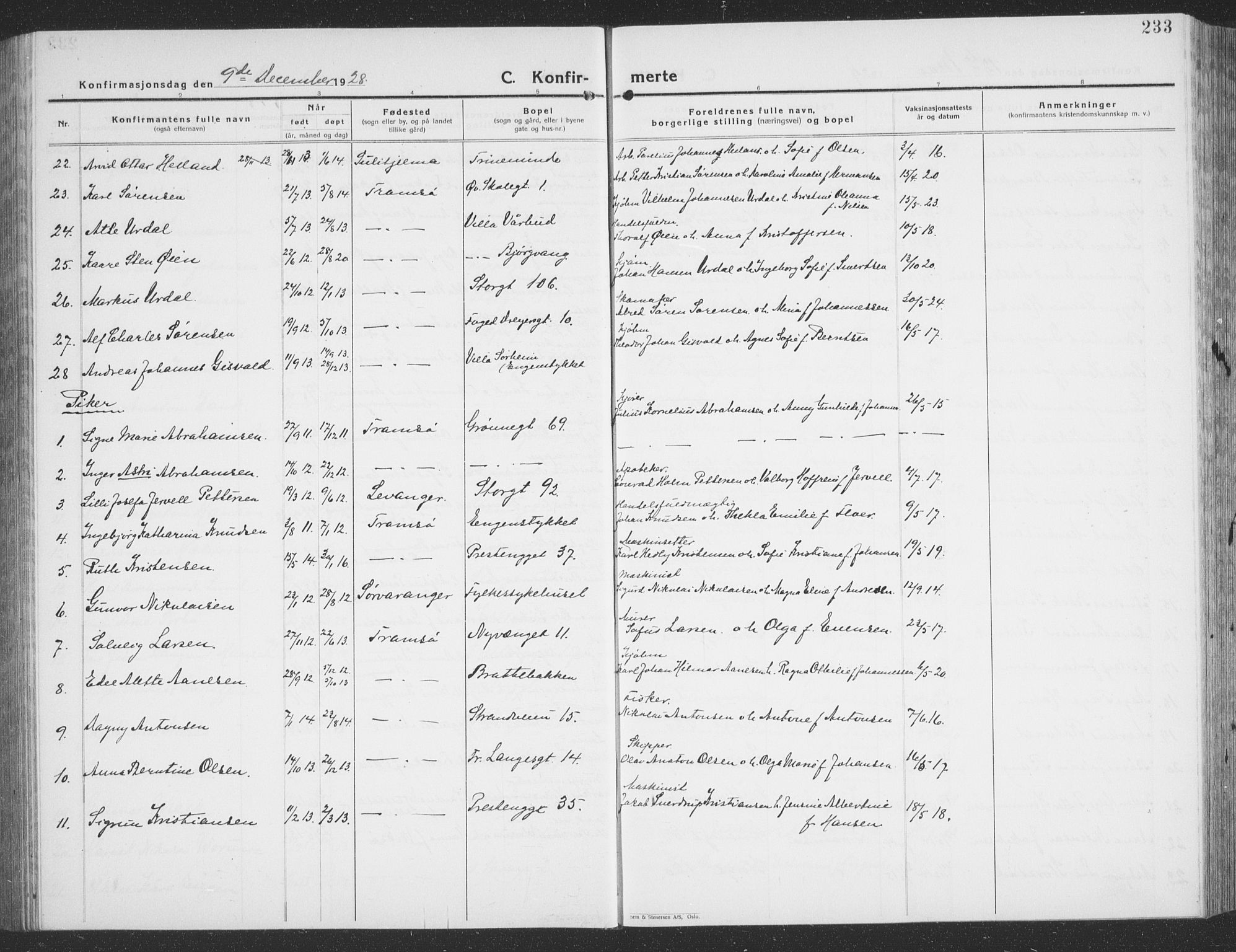 Tromsø sokneprestkontor/stiftsprosti/domprosti, SATØ/S-1343/G/Gb/L0010klokker: Parish register (copy) no. 10, 1925-1937, p. 233