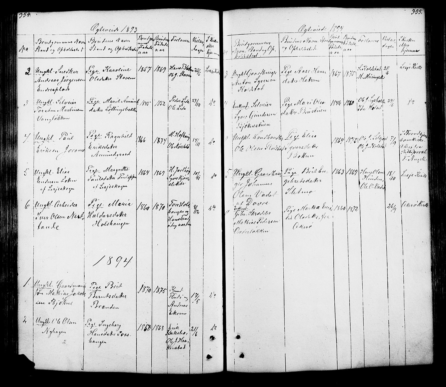 Lesja prestekontor, AV/SAH-PREST-068/H/Ha/Hab/L0005: Parish register (copy) no. 5, 1850-1894, p. 354-355