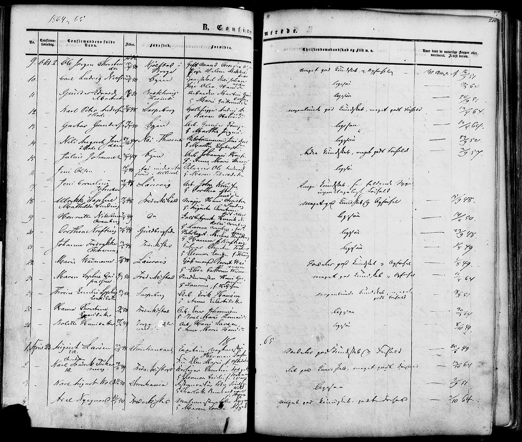 Fredrikstad prestekontor Kirkebøker, SAO/A-11082/F/Fa/L0006: Parish register (official) no. 6, 1857-1878, p. 210