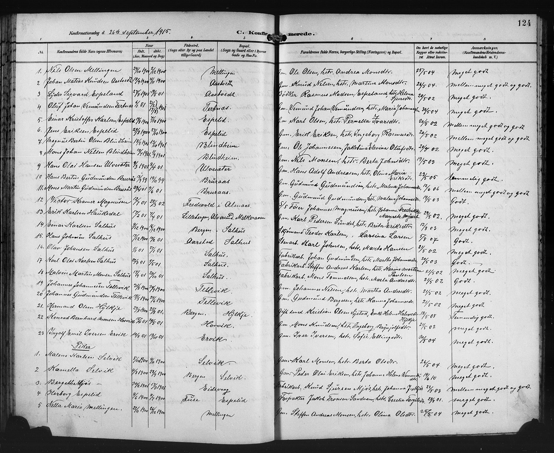 Åsane sokneprestembete, SAB/A-79401/H/Hab: Parish register (copy) no. A 3, 1899-1915, p. 124