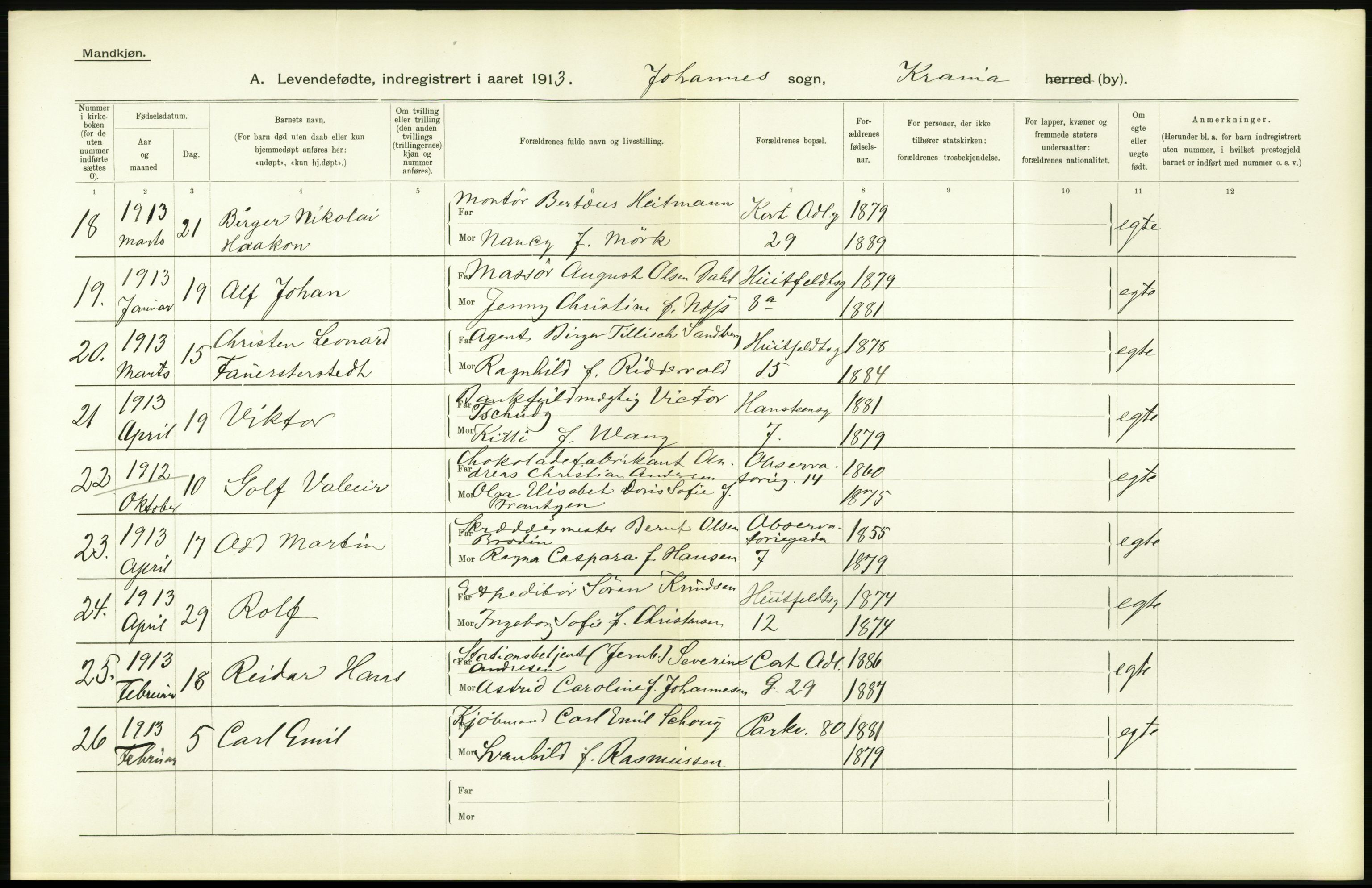 Statistisk sentralbyrå, Sosiodemografiske emner, Befolkning, AV/RA-S-2228/D/Df/Dfb/Dfbc/L0007: Kristiania: Levendefødte menn og kvinner., 1913, p. 768