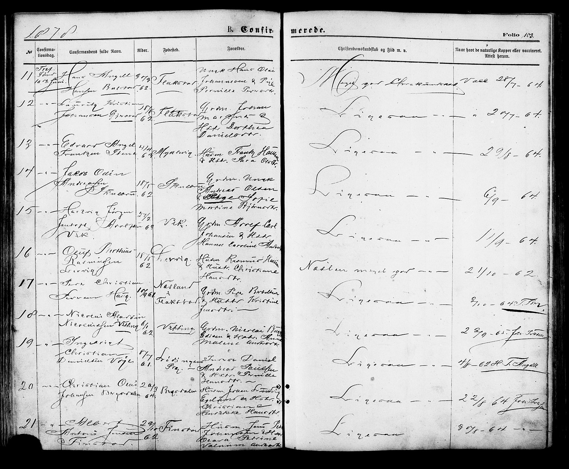 Ministerialprotokoller, klokkerbøker og fødselsregistre - Nordland, SAT/A-1459/881/L1166: Parish register (copy) no. 881C03, 1876-1885, p. 103