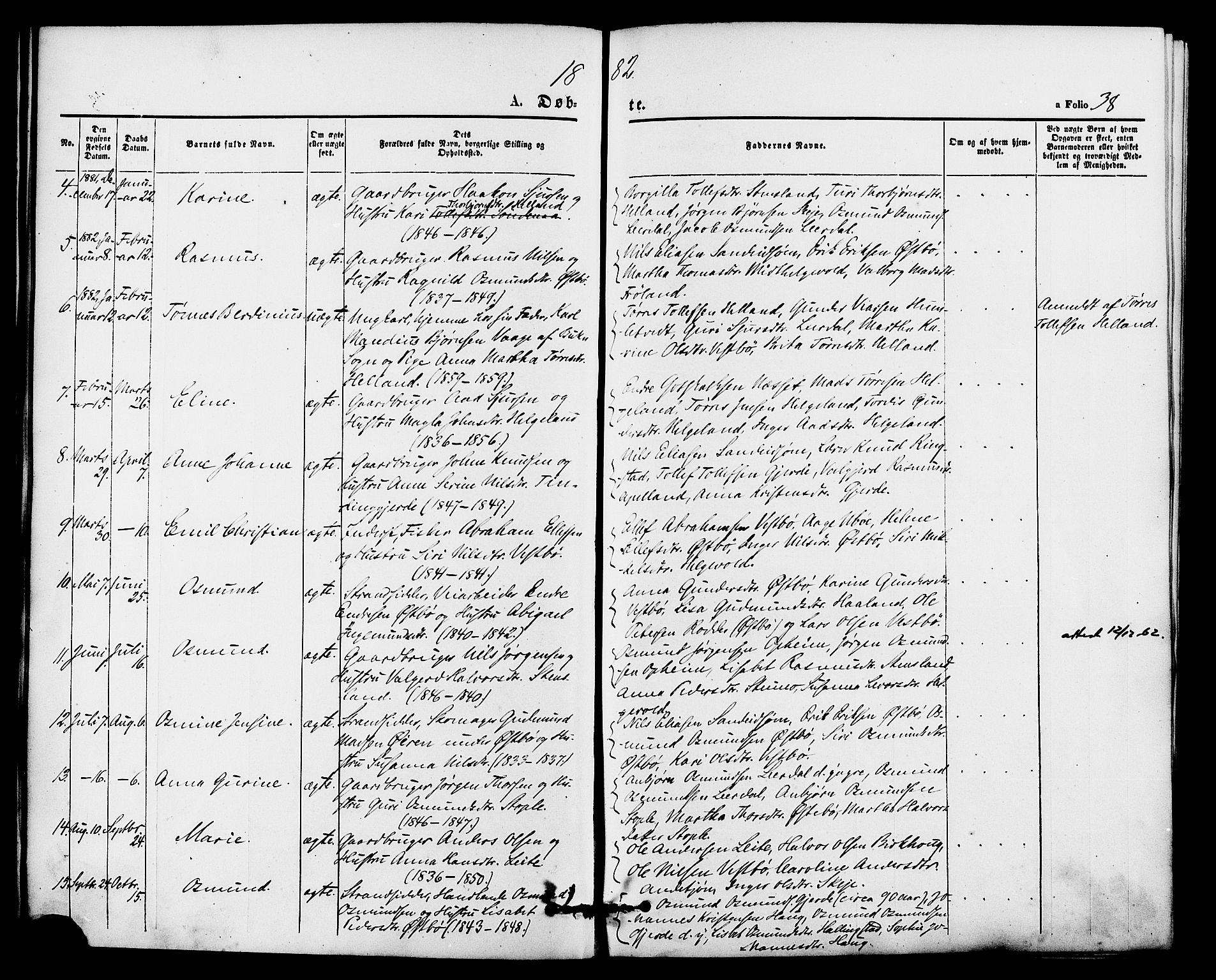 Vikedal sokneprestkontor, AV/SAST-A-101840/01/IV: Parish register (official) no. A 8, 1868-1885, p. 38