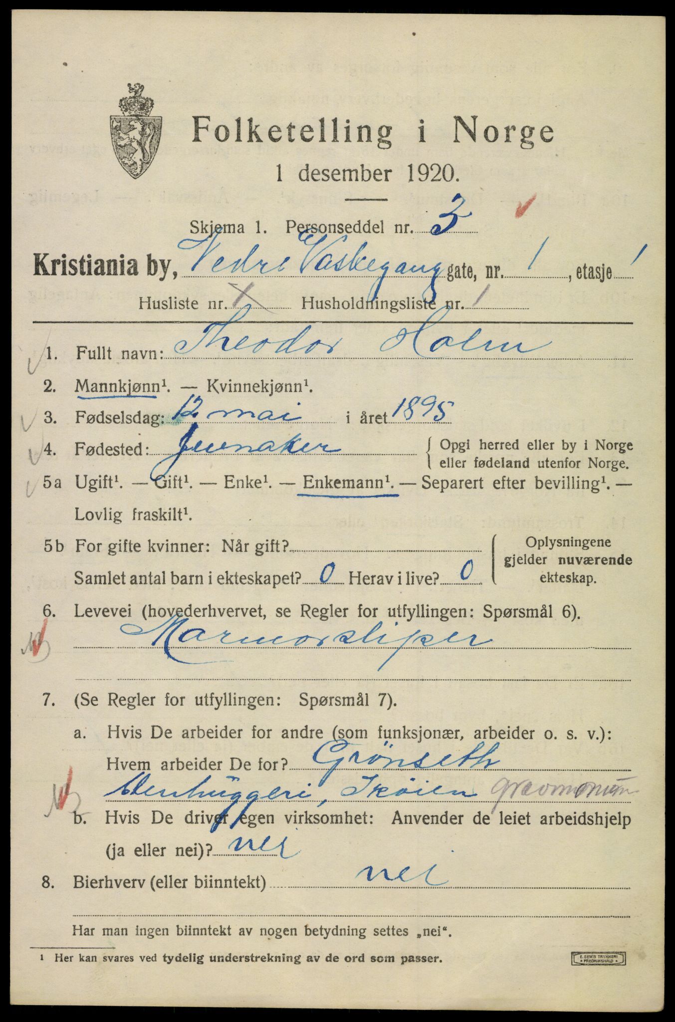 SAO, 1920 census for Kristiania, 1920, p. 410561