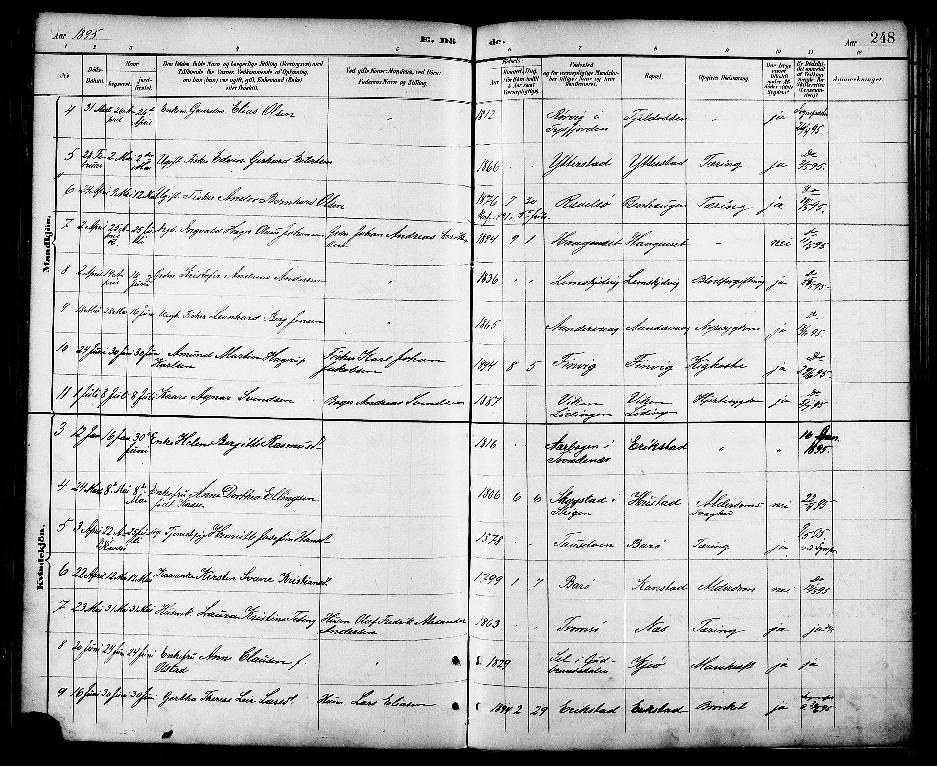 Ministerialprotokoller, klokkerbøker og fødselsregistre - Nordland, AV/SAT-A-1459/872/L1035: Parish register (official) no. 872A10, 1884-1896, p. 248