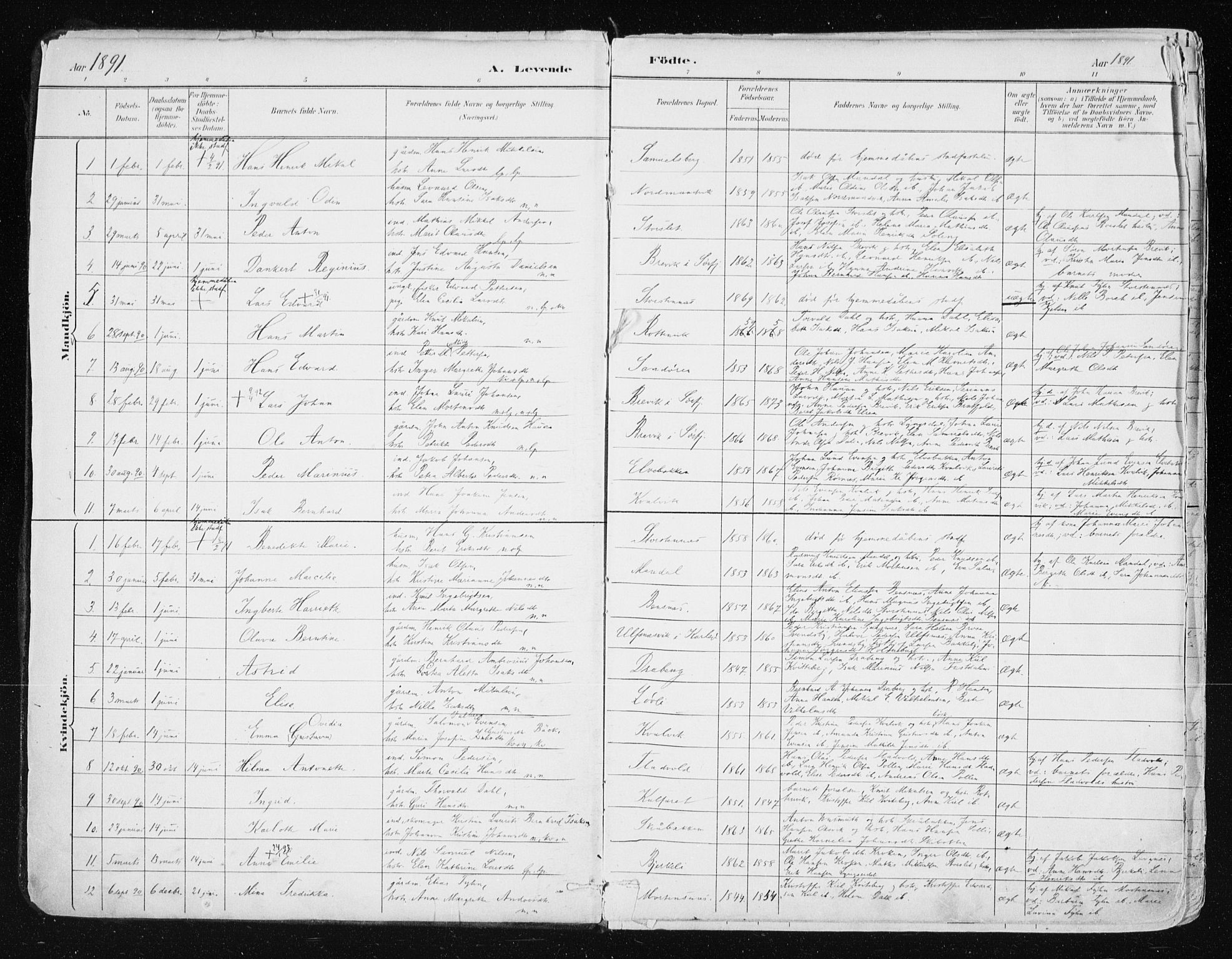 Lyngen sokneprestembete, AV/SATØ-S-1289/H/He/Hea/L0008kirke: Parish register (official) no. 8, 1891-1902, p. 1