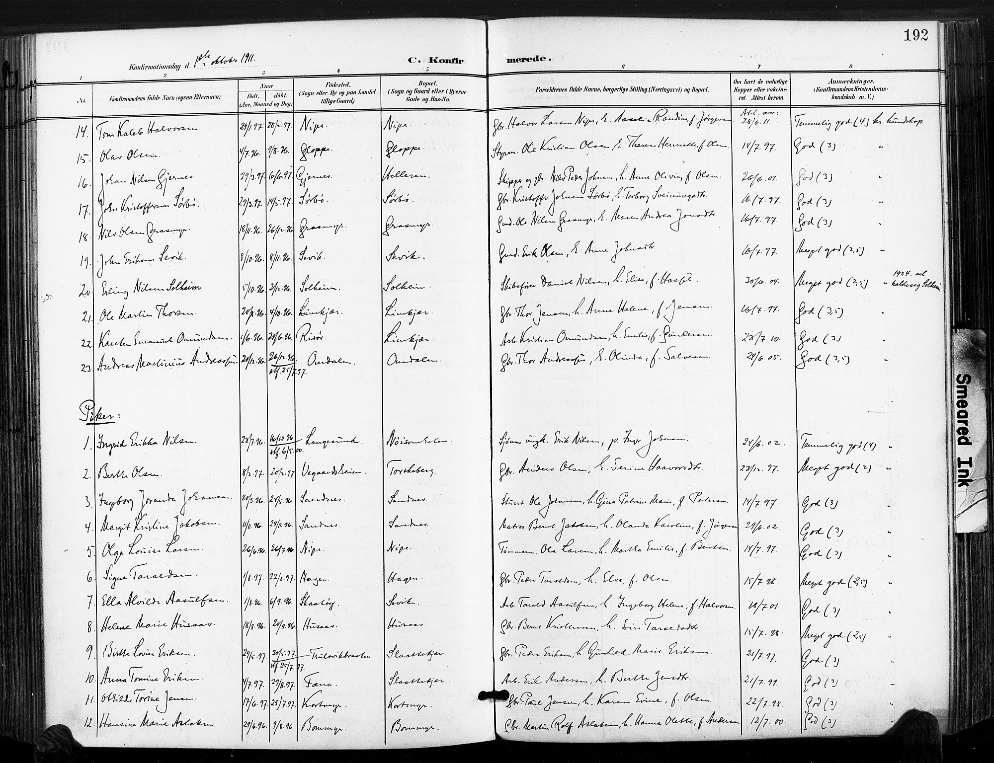 Søndeled sokneprestkontor, AV/SAK-1111-0038/F/Fa/L0006: Parish register (official) no. A 6, 1900-1922, p. 192