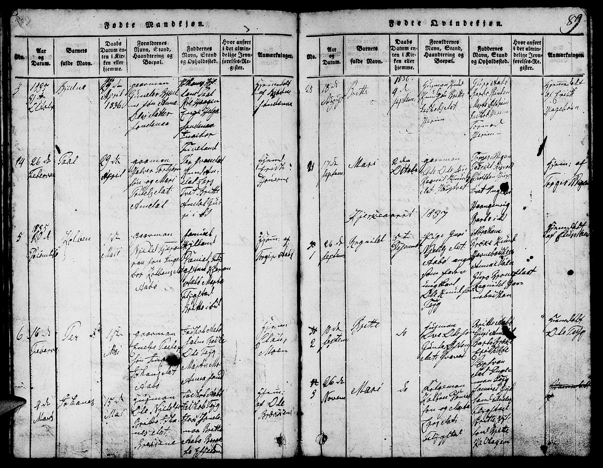 Suldal sokneprestkontor, SAST/A-101845/01/V/L0002: Parish register (copy) no. B 2, 1816-1845, p. 89