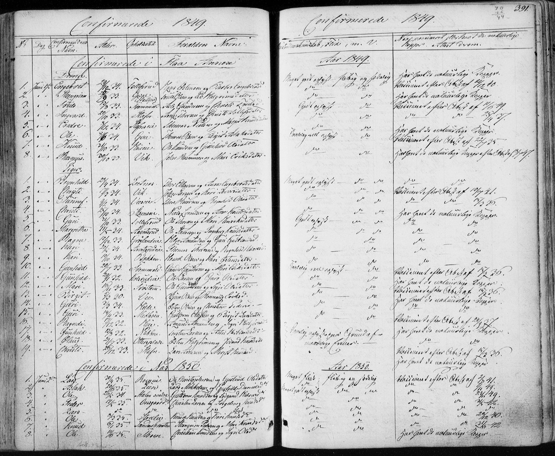 Nes kirkebøker, SAKO/A-236/F/Fa/L0009: Parish register (official) no. 9, 1834-1863, p. 391