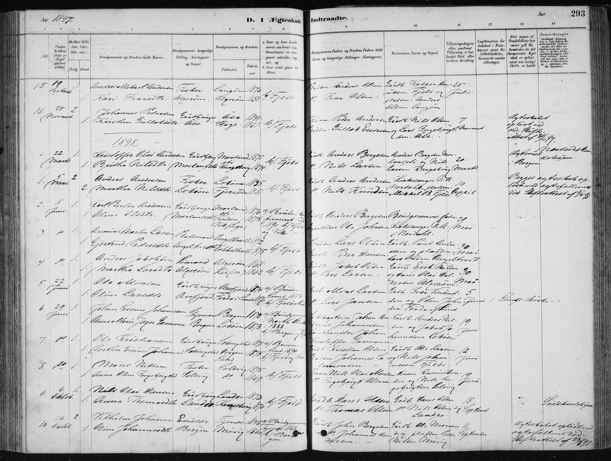 Fjell sokneprestembete, SAB/A-75301/H/Haa: Parish register (official) no. A  8, 1878-1898, p. 293