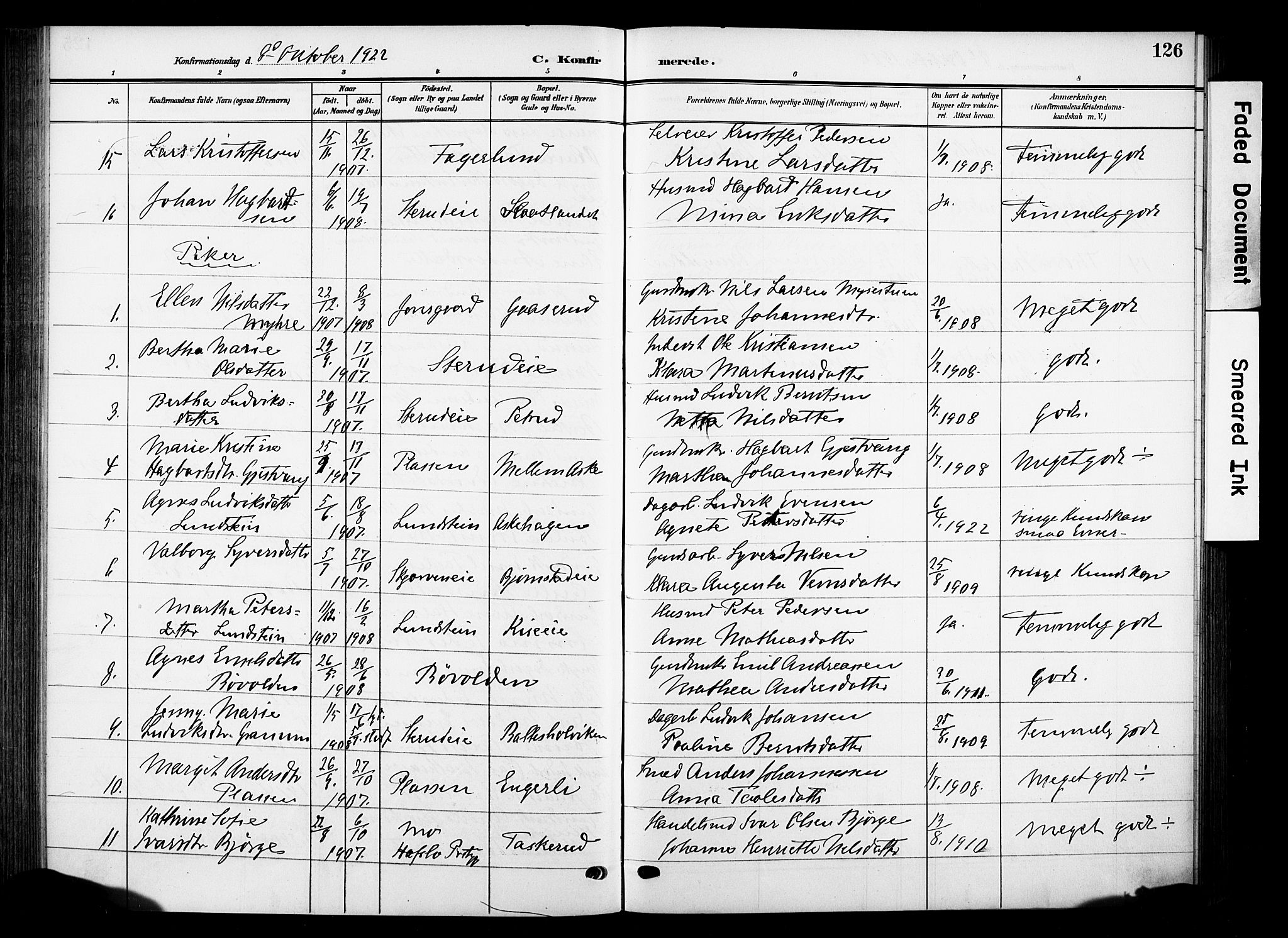 Nes prestekontor, Hedmark, SAH/PREST-020/K/Ka/L0013: Parish register (official) no. 13, 1906-1924, p. 126