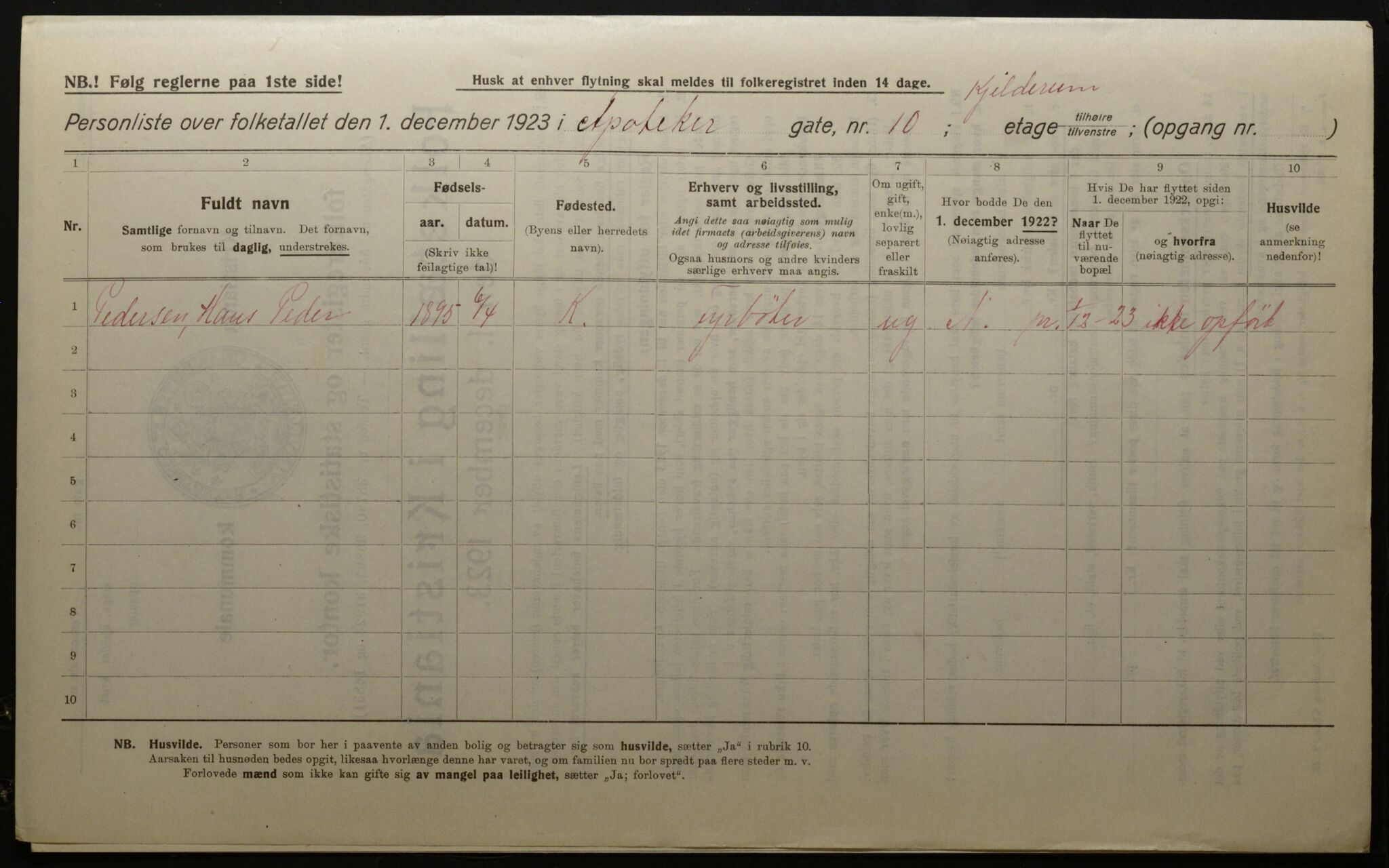 OBA, Municipal Census 1923 for Kristiania, 1923, p. 1715