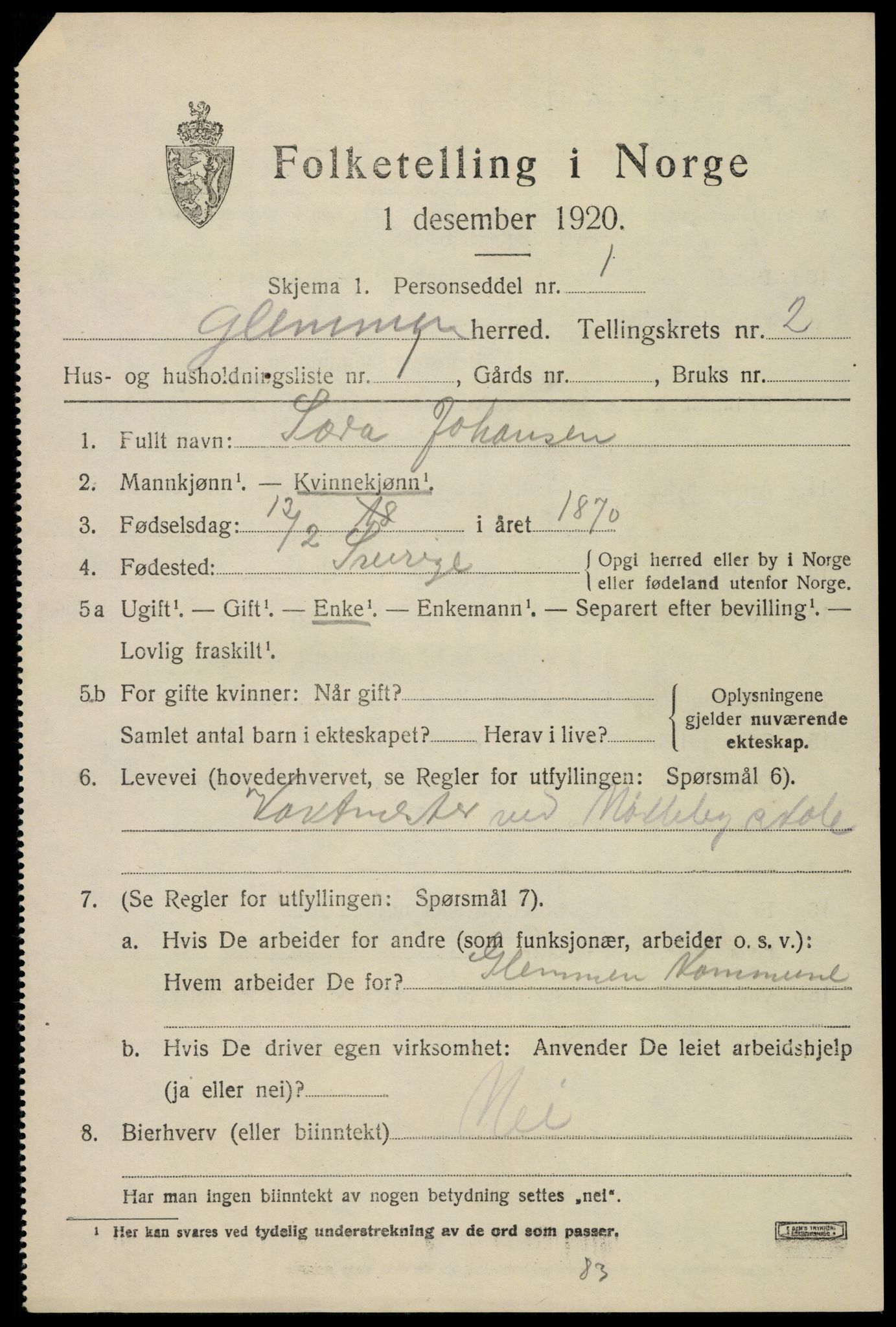 SAO, 1920 census for Glemmen, 1920, p. 4131