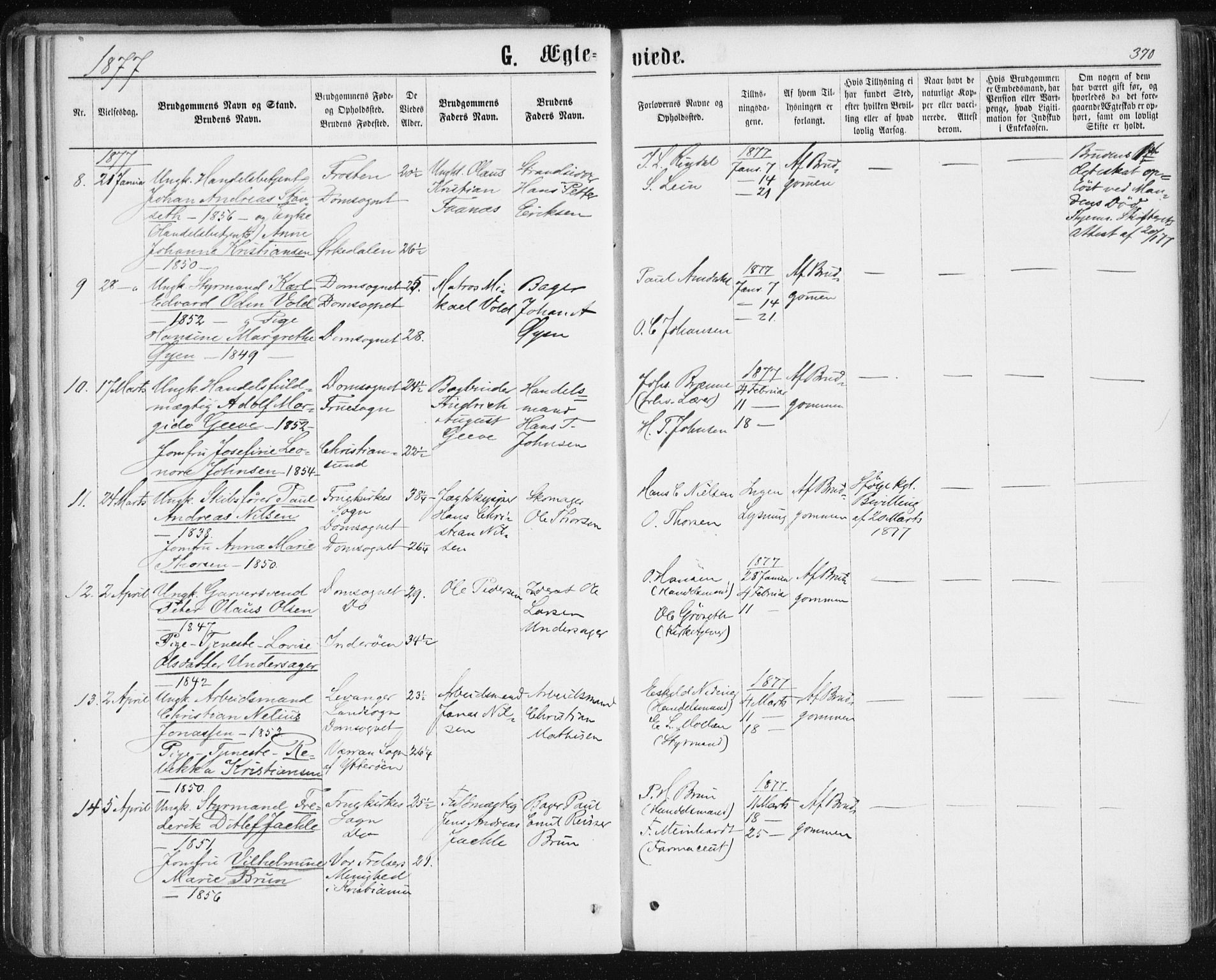Ministerialprotokoller, klokkerbøker og fødselsregistre - Sør-Trøndelag, SAT/A-1456/601/L0055: Parish register (official) no. 601A23, 1866-1877, p. 370