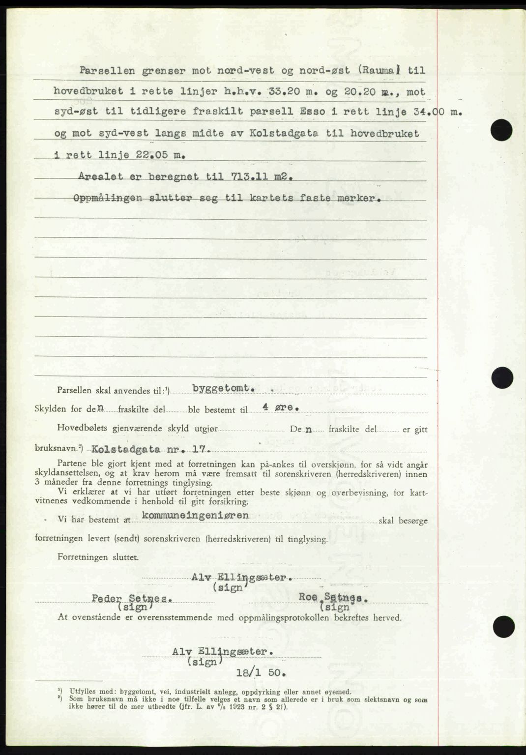 Romsdal sorenskriveri, AV/SAT-A-4149/1/2/2C: Mortgage book no. A32, 1950-1950, Diary no: : 220/1950