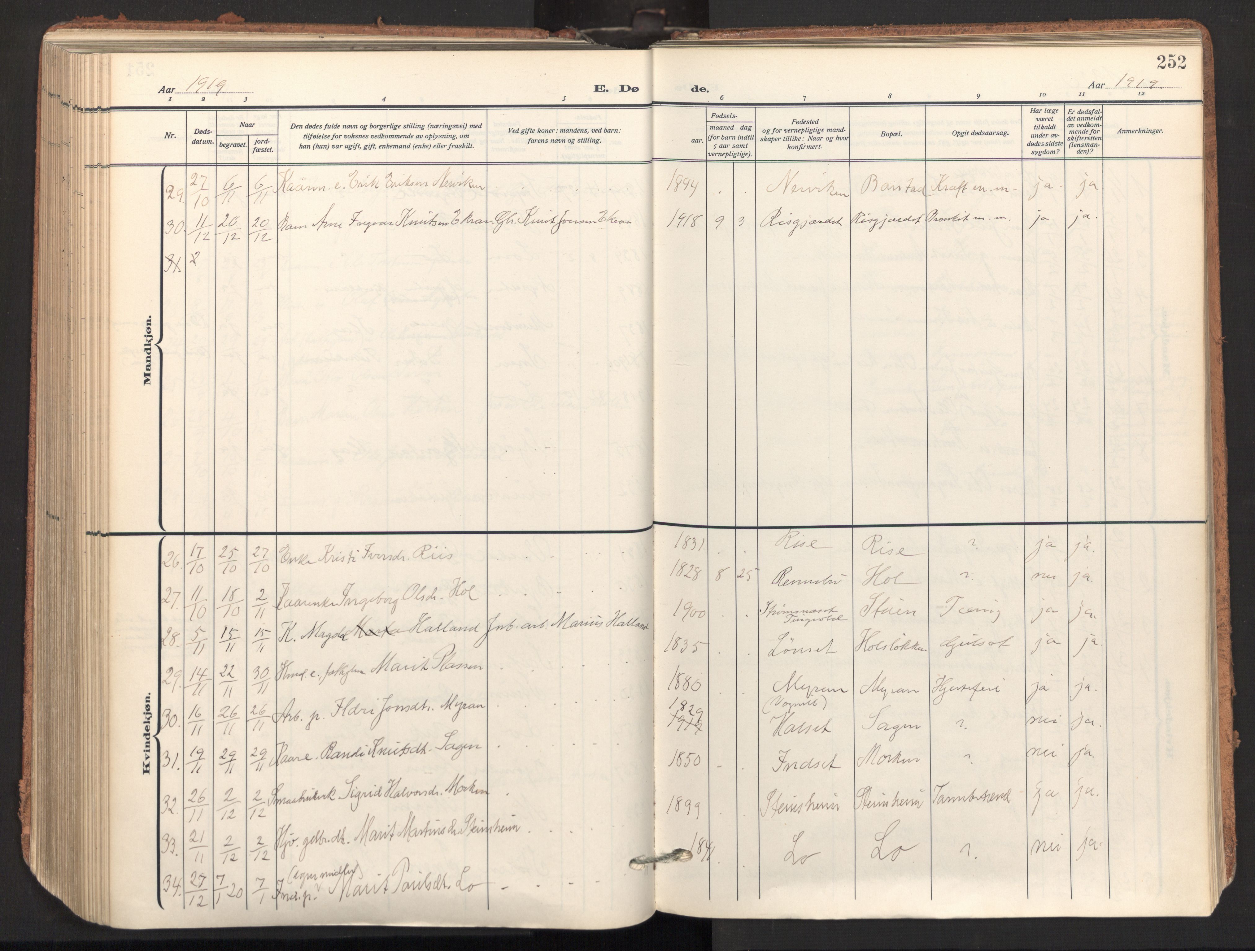 Ministerialprotokoller, klokkerbøker og fødselsregistre - Sør-Trøndelag, AV/SAT-A-1456/678/L0909: Parish register (official) no. 678A17, 1912-1930, p. 252