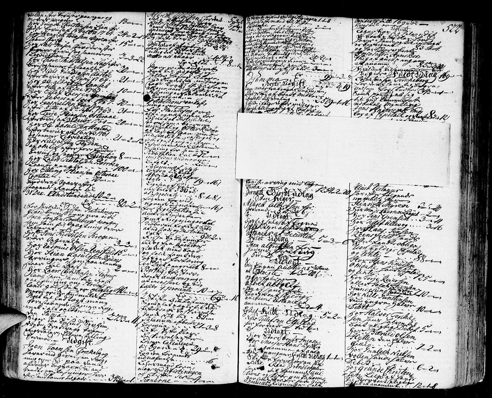 Nedenes sorenskriveri før 1824, SAK/1221-0007/H/Hc/L0030: Skifteprotokoll med register nr 21a, 1763-1767, p. 521b-522a