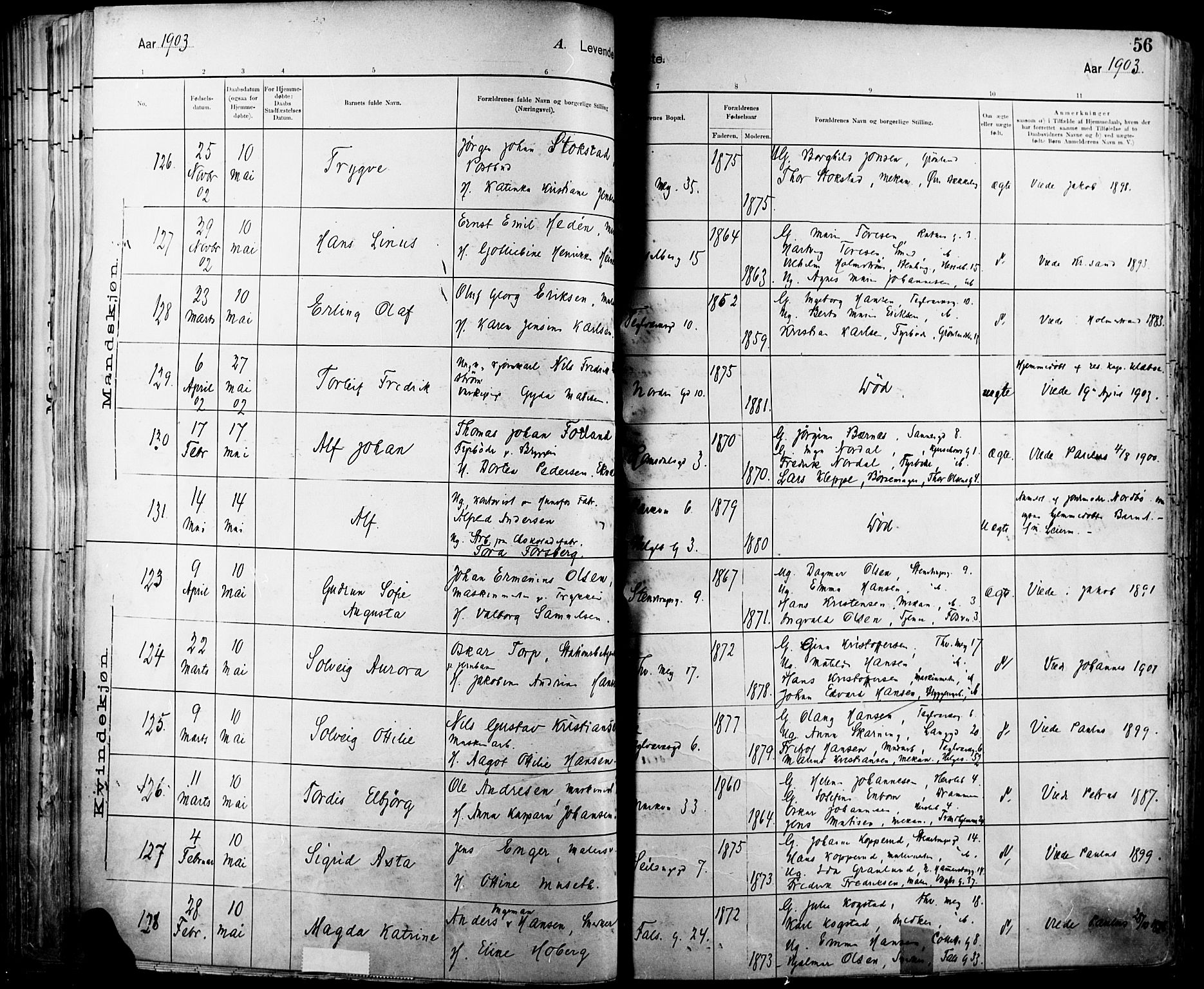 Paulus prestekontor Kirkebøker, AV/SAO-A-10871/F/Fa/L0016: Parish register (official) no. 16, 1902-1906, p. 56