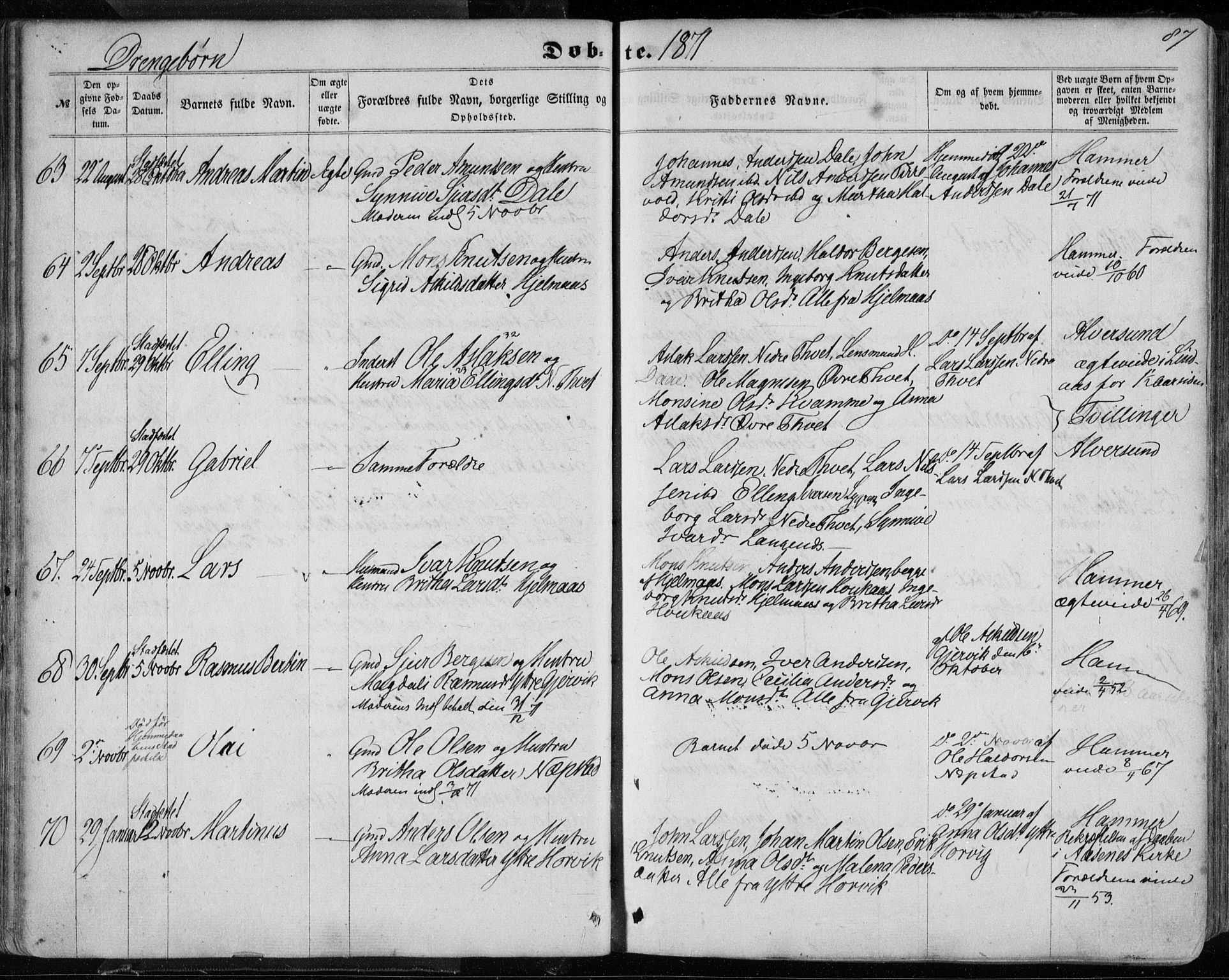 Hamre sokneprestembete, AV/SAB-A-75501/H/Ha/Haa/Haaa/L0014: Parish register (official) no. A 14, 1858-1872, p. 87