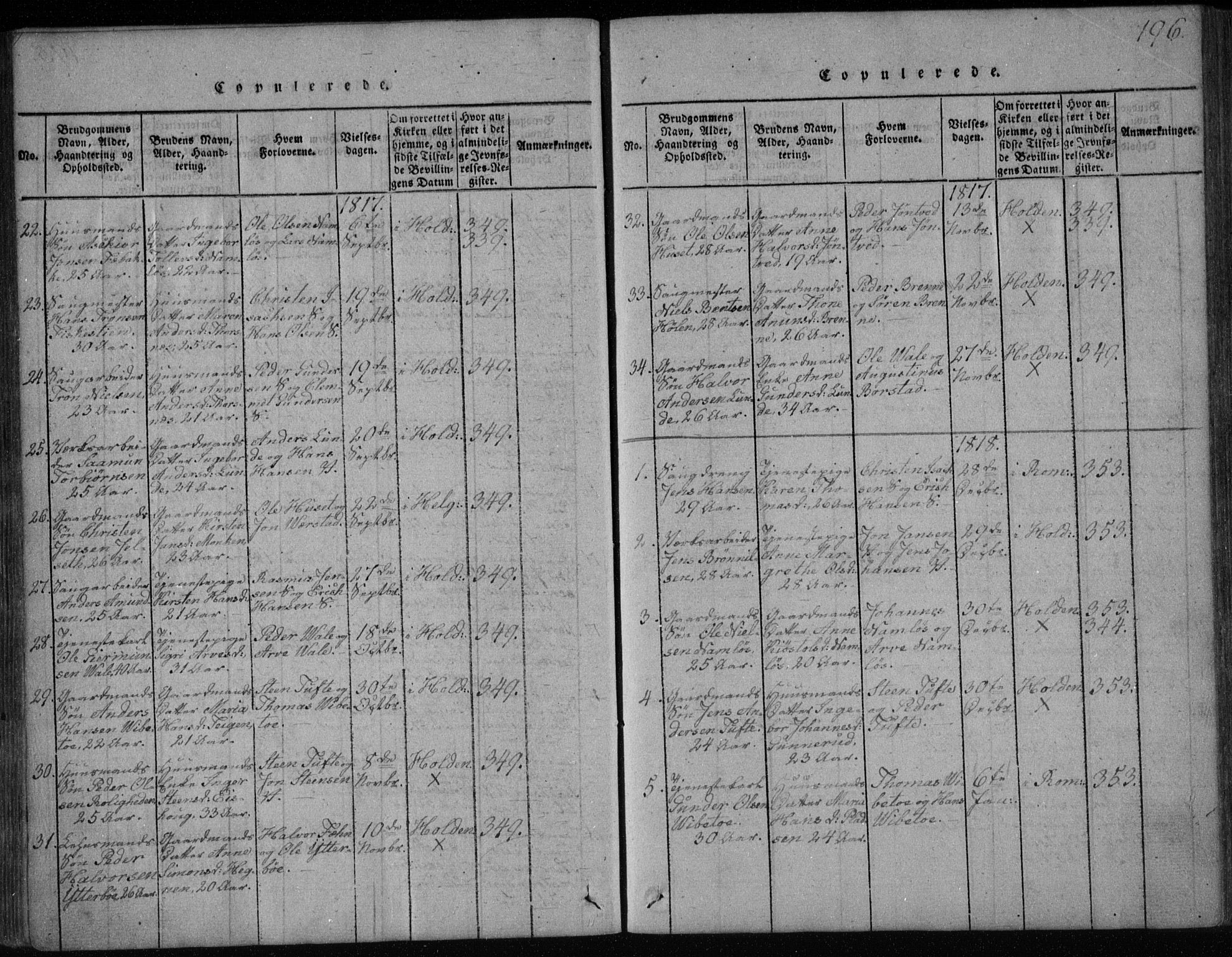 Holla kirkebøker, SAKO/A-272/F/Fa/L0003: Parish register (official) no. 3, 1815-1830, p. 196