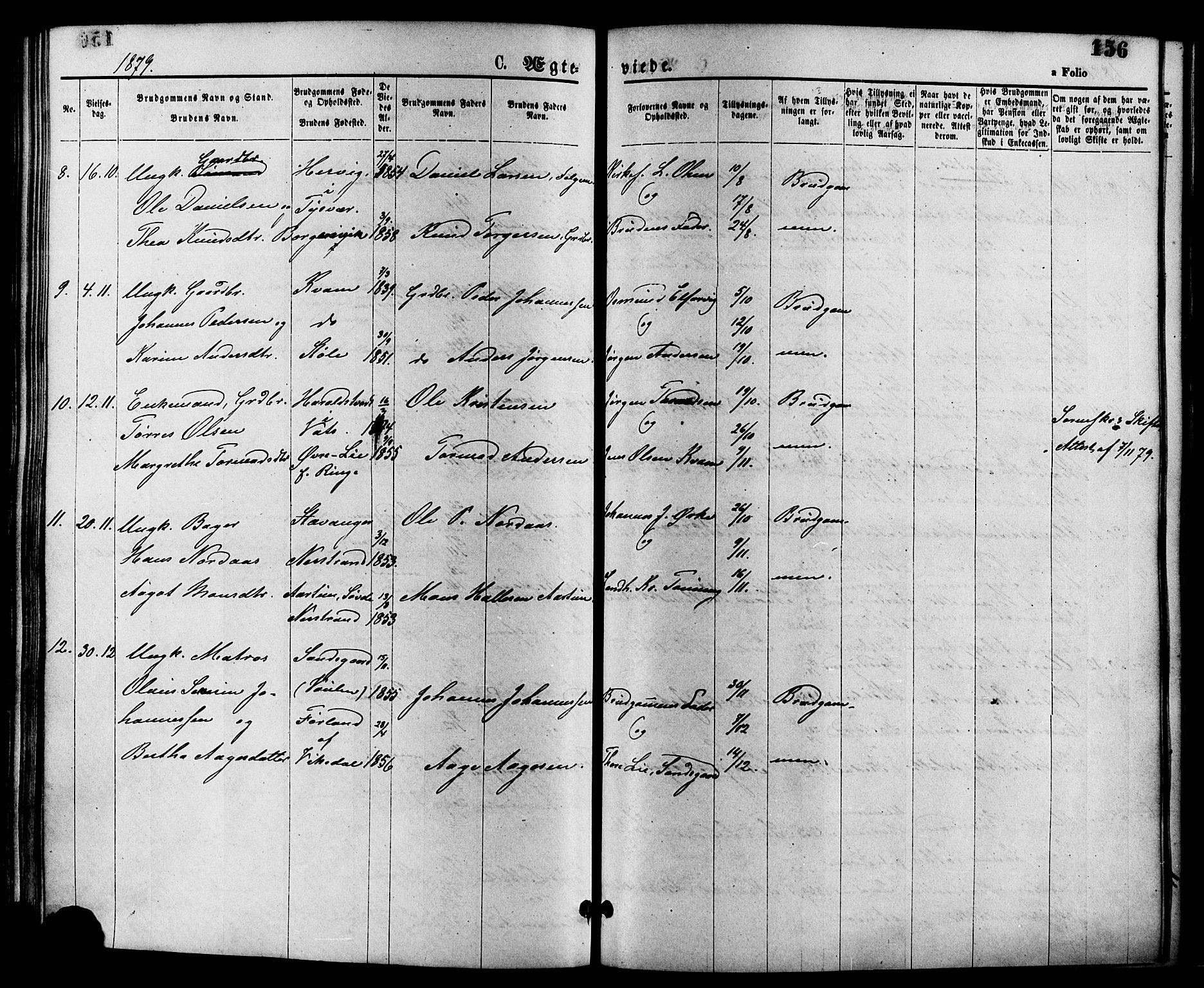 Nedstrand sokneprestkontor, SAST/A-101841/01/IV: Parish register (official) no. A 11, 1877-1887, p. 156