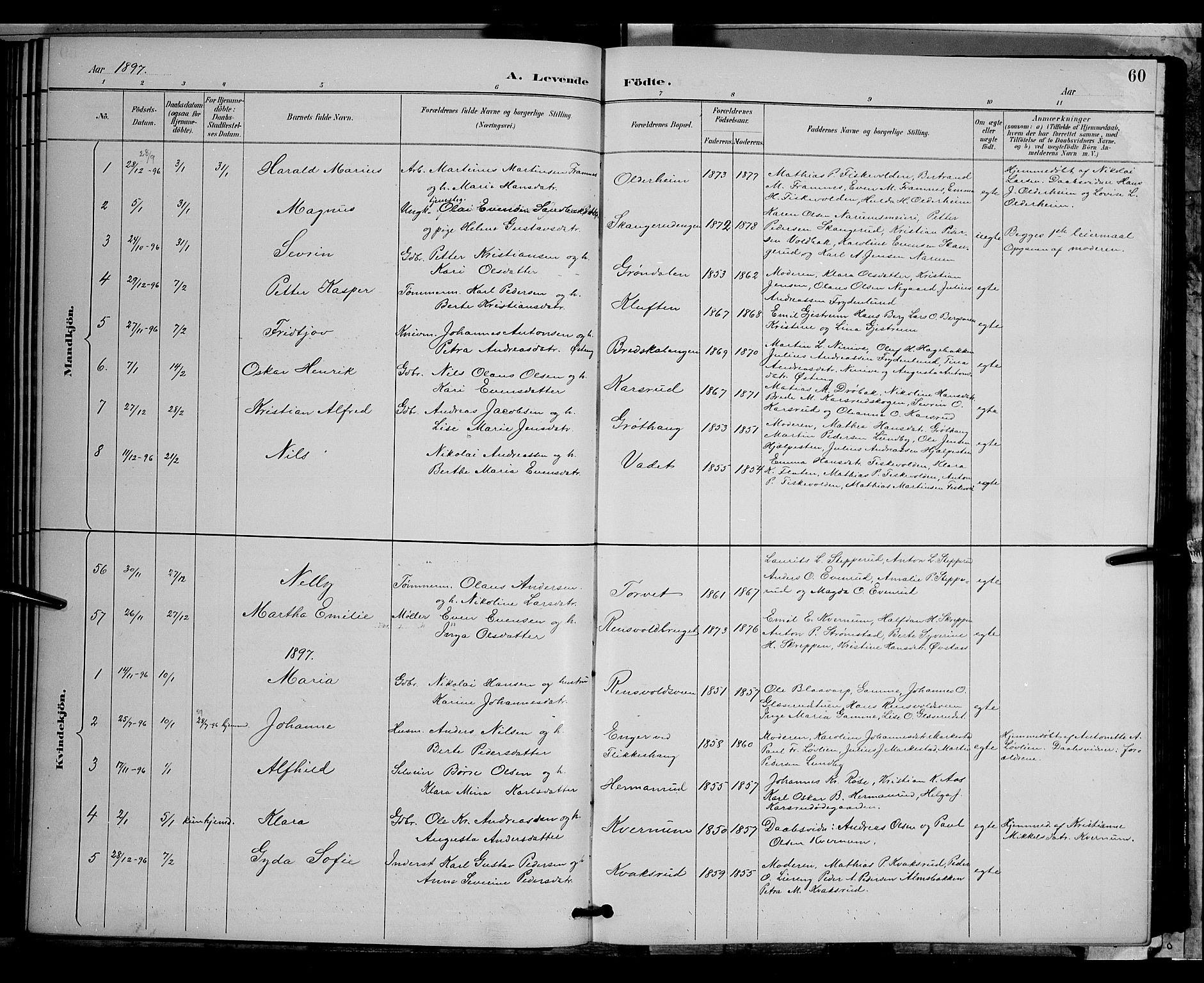 Vestre Toten prestekontor, SAH/PREST-108/H/Ha/Hab/L0009: Parish register (copy) no. 9, 1888-1900, p. 60