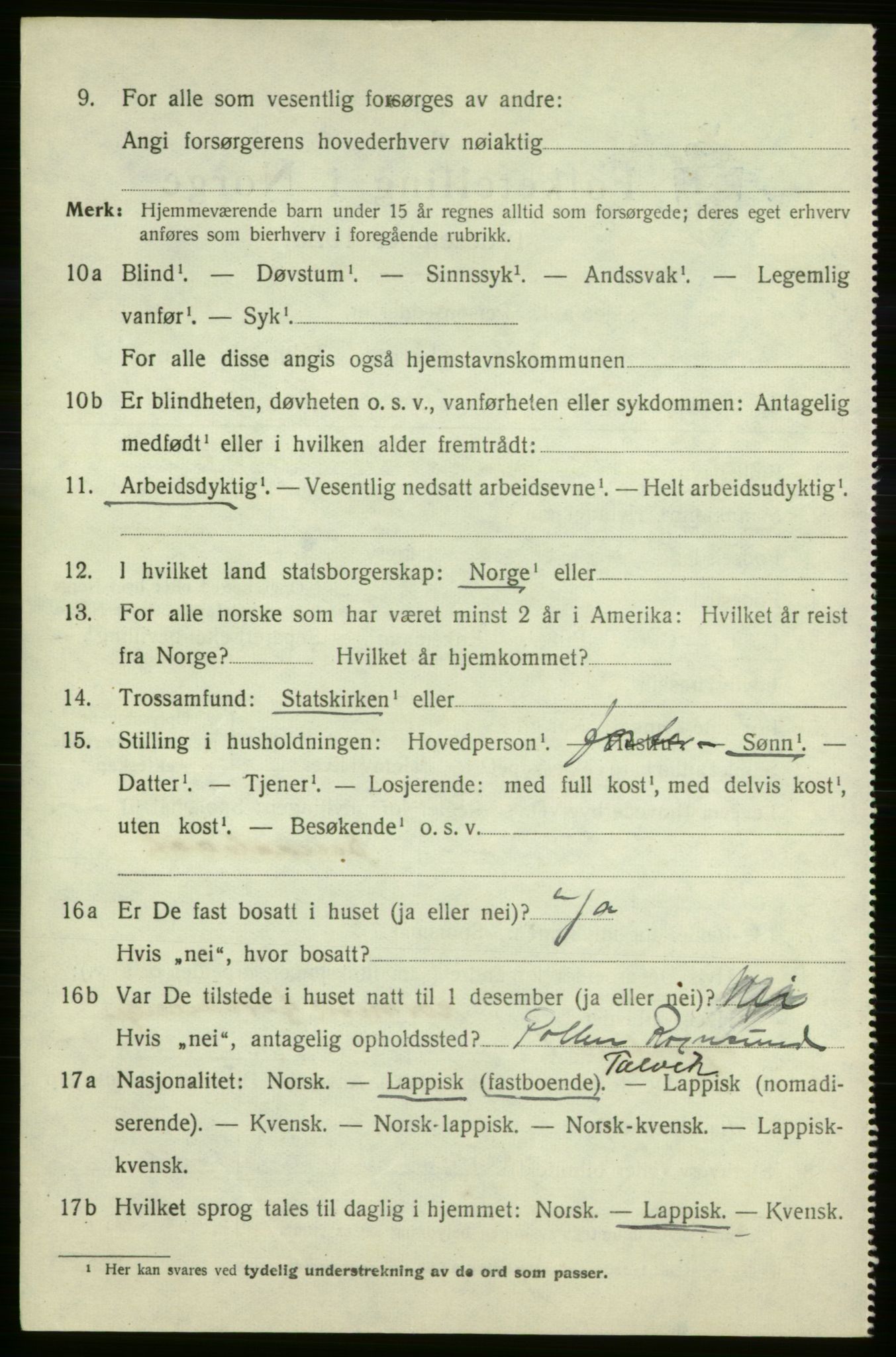 SATØ, 1920 census for Talvik, 1920, p. 3615