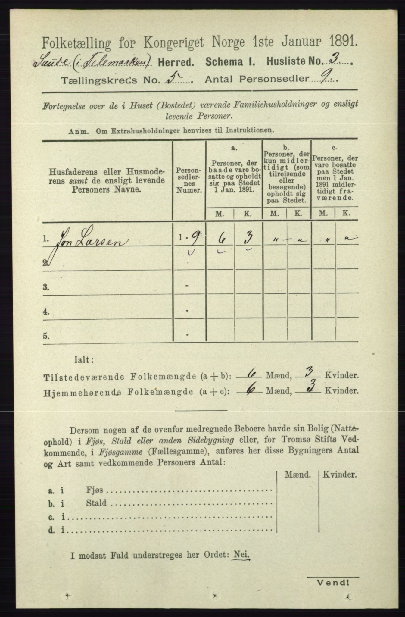 RA, 1891 census for 0822 Sauherad, 1891, p. 1378