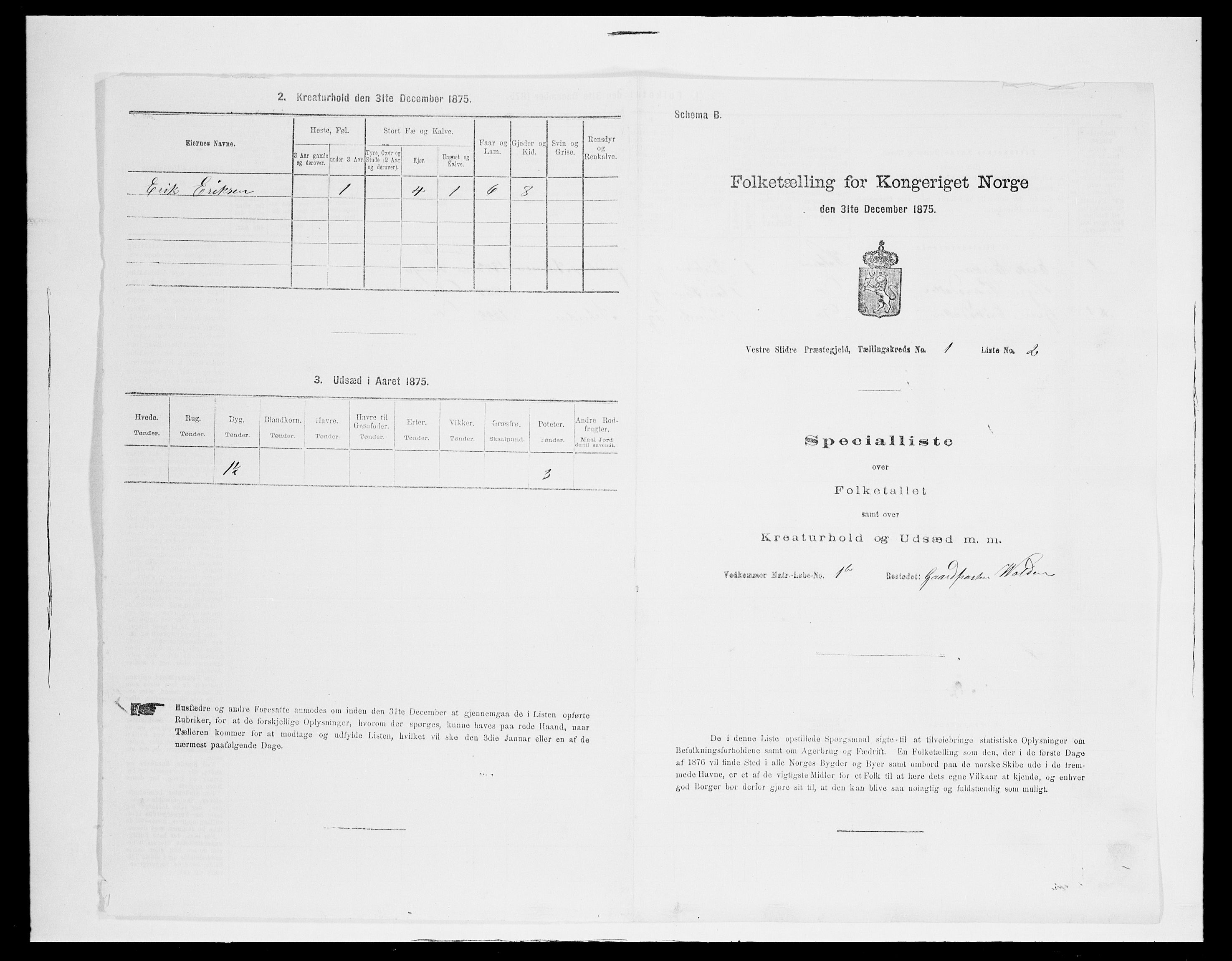 SAH, 1875 census for 0543P Vestre Slidre, 1875, p. 71