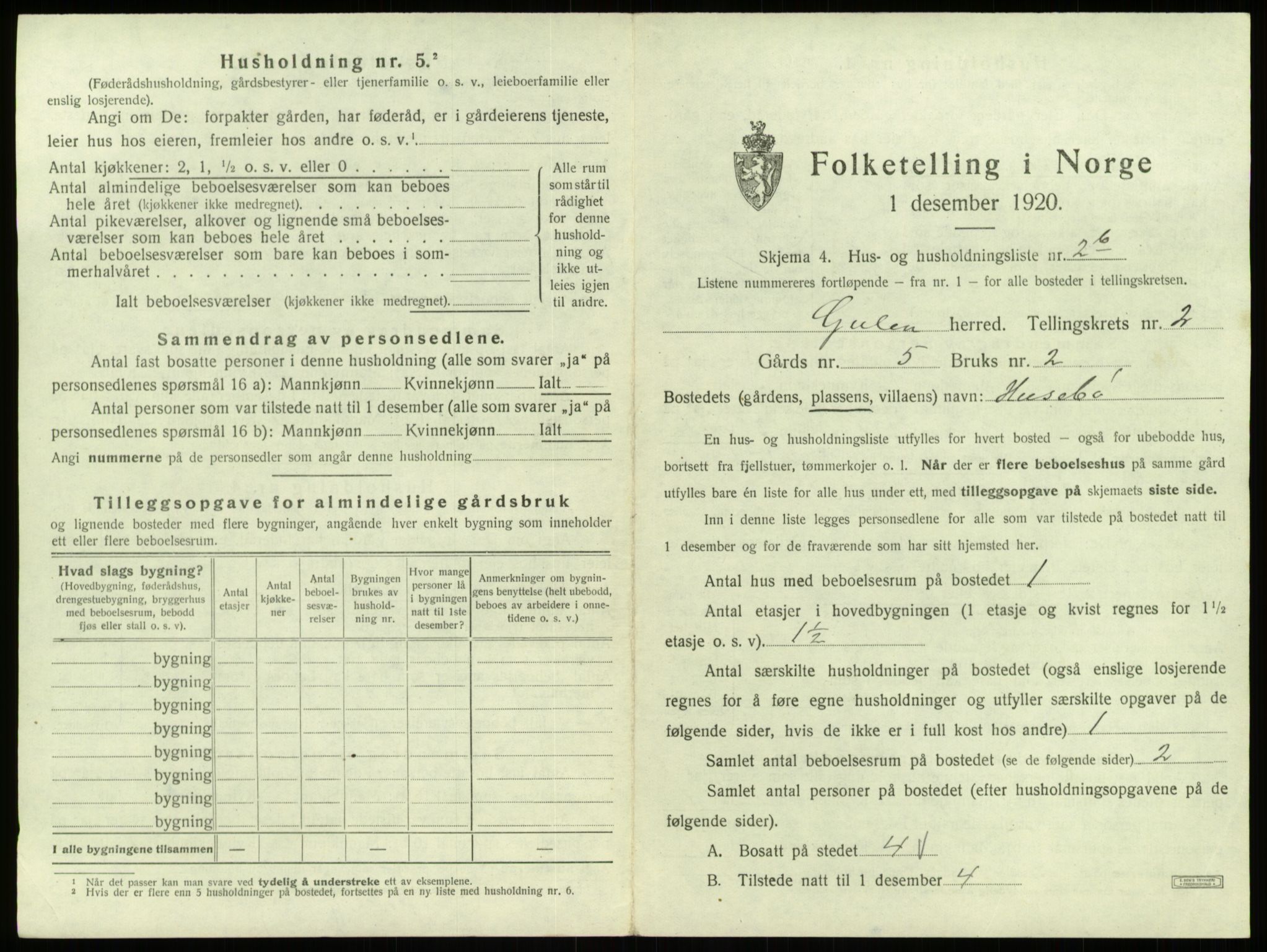 SAB, 1920 census for Gulen, 1920, p. 89